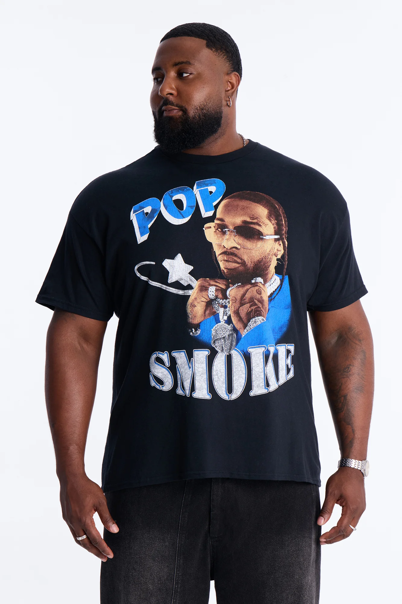 Pop Smoke Aim For The Moon Graphic Short Sleeve Tee - Black - Image 5