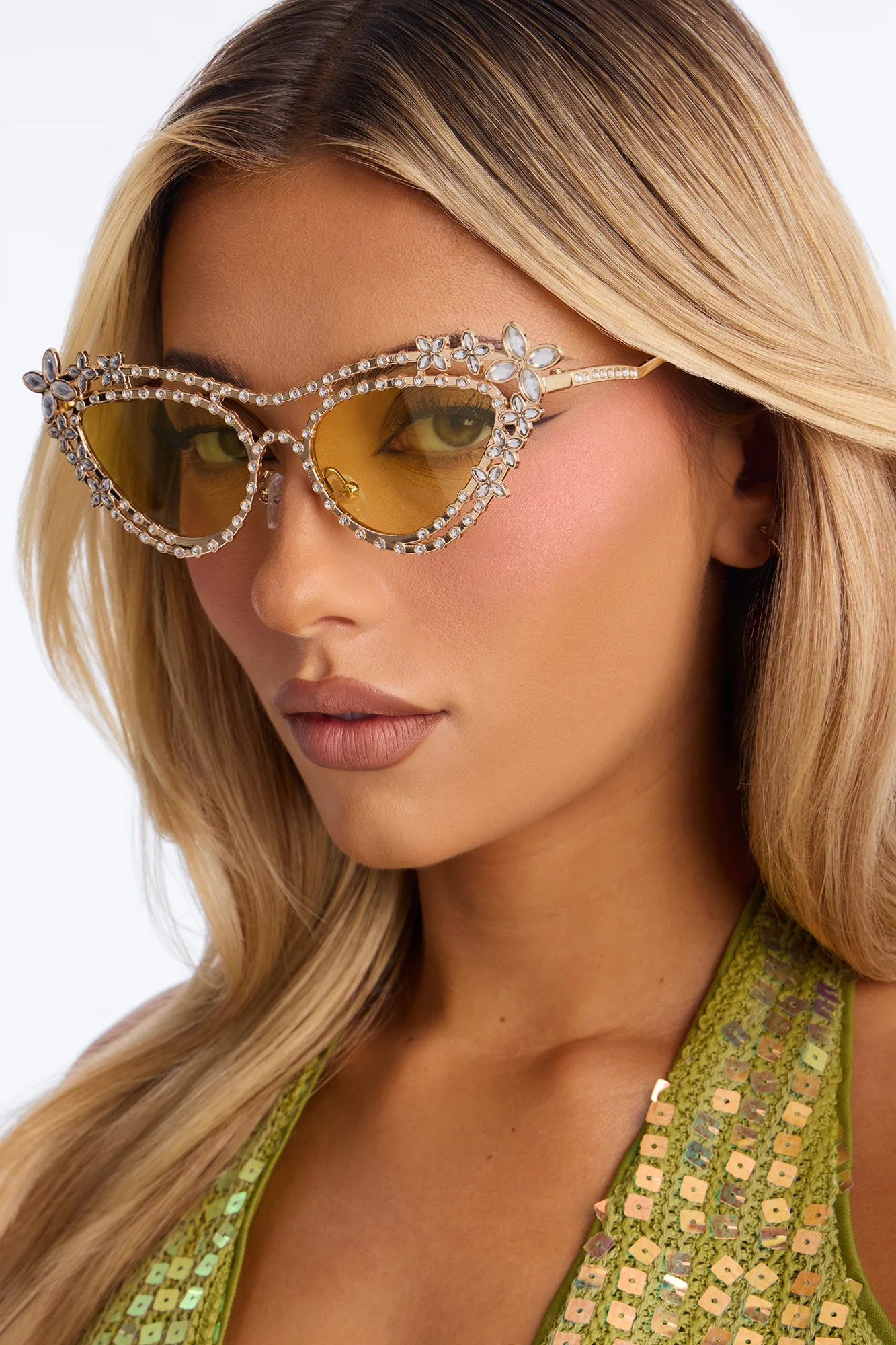 Poppy Rhinestone Sunglasses - Gold/Yellow - Image 2