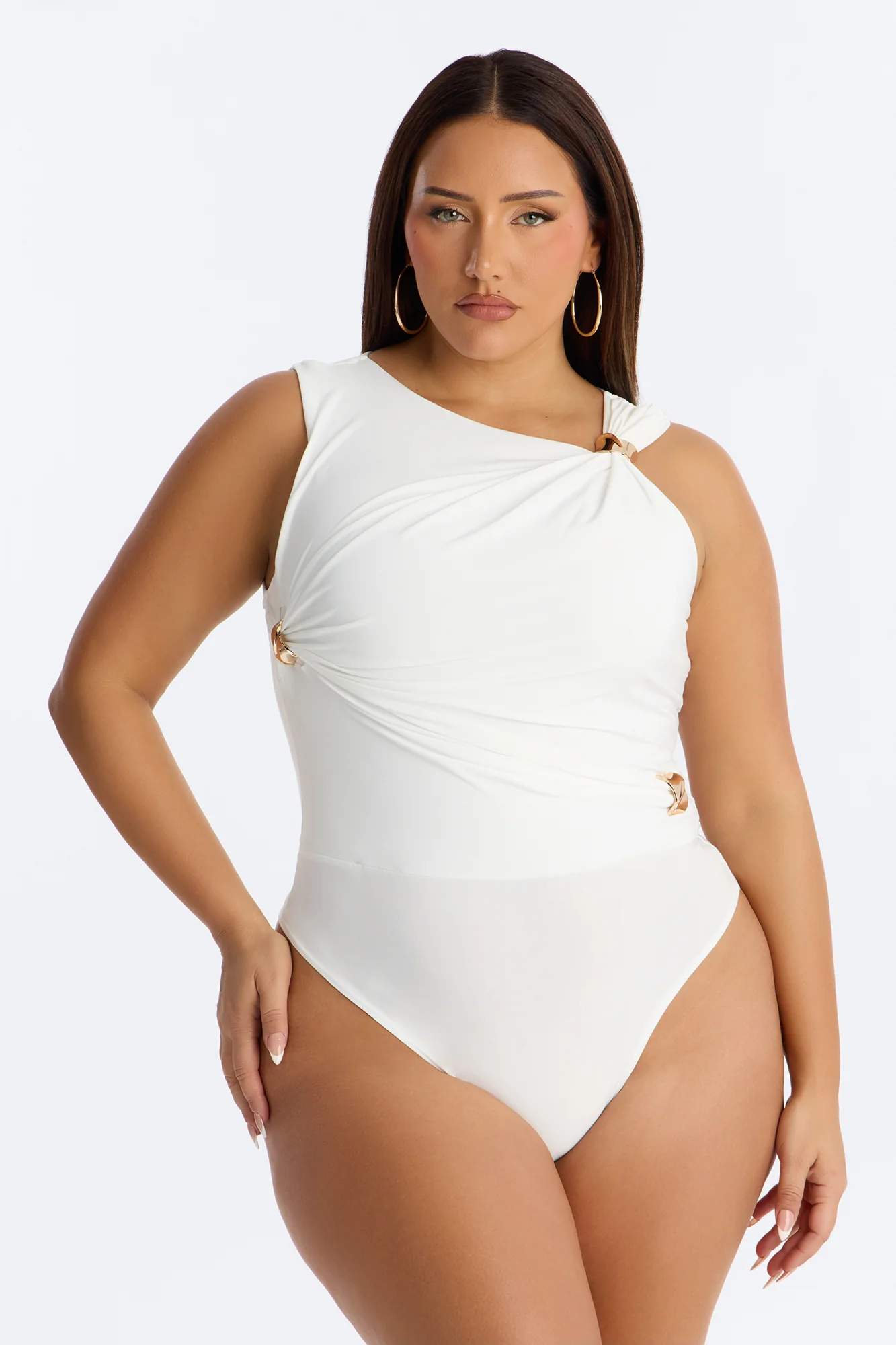 Portofino Waters Hardware Ruched Bodysuit - White - Image 6