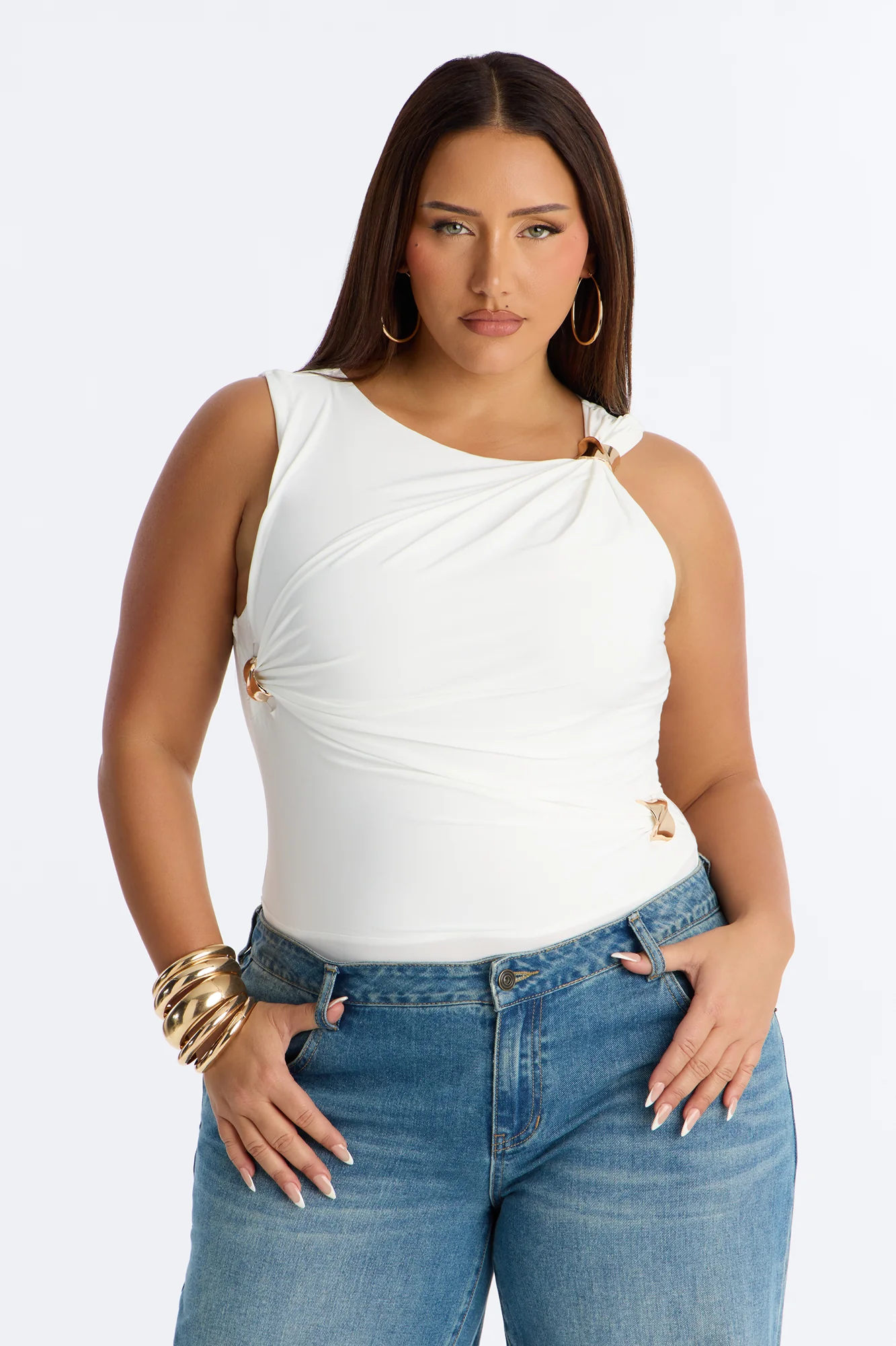 Portofino Waters Hardware Ruched Bodysuit - White - Image 8