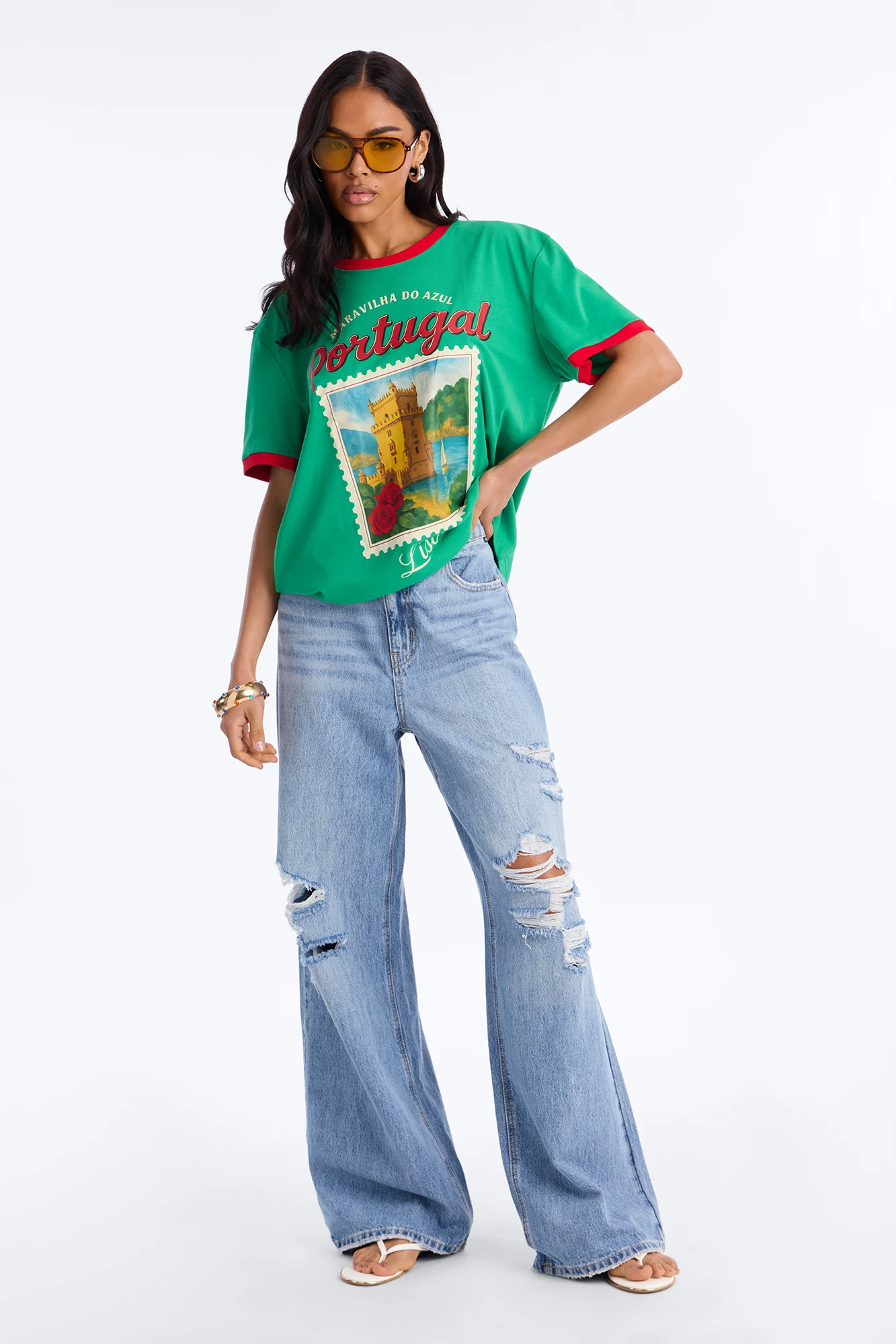Portugal Oversized Ringer Tee - Green - Image 2