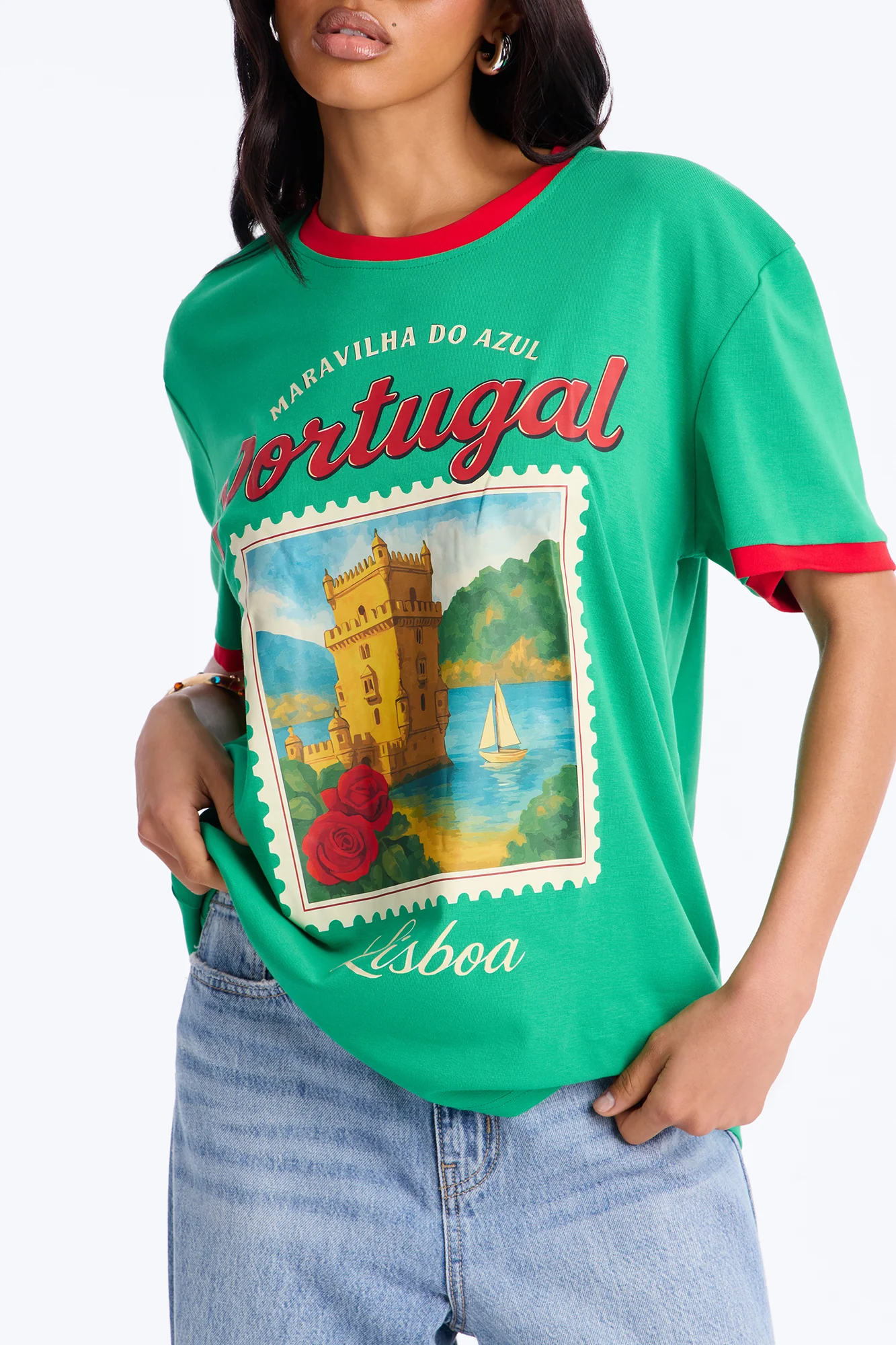 Portugal Oversized Ringer Tee - Green - Image 3