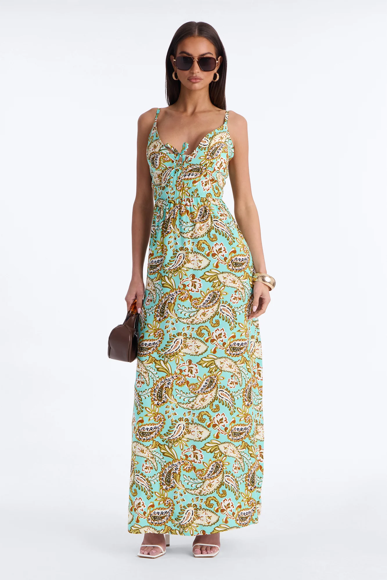 Posie Printed Flowy Maxi Dress - Aqua/Combo