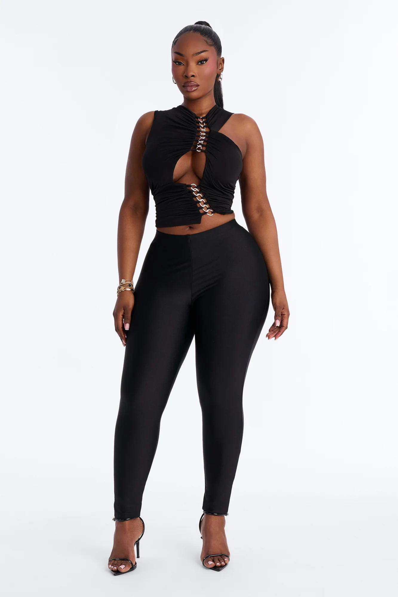 Power Link Cut Out Ruched Chain Top - Black - Image 5