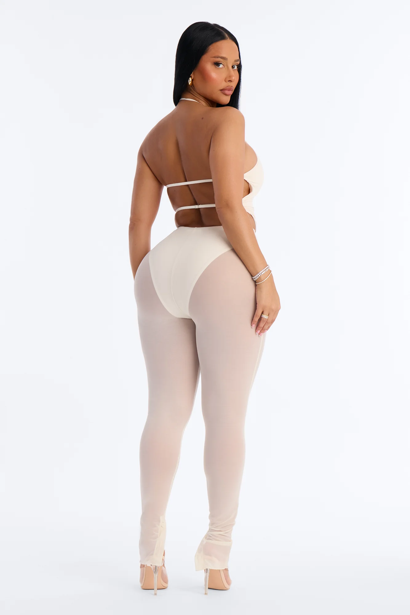 Power Mesh High Waisted Leggings - Bone - Image 4