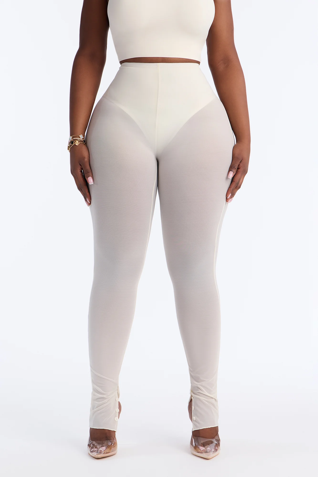 Power Mesh High Waisted Leggings - Bone - Image 6