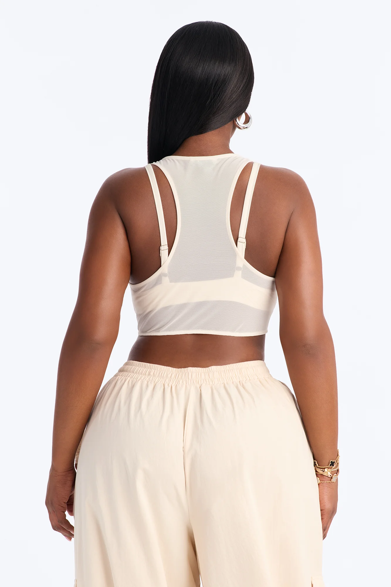 Power Mesh Racerback Bra Top - Bone - Image 8