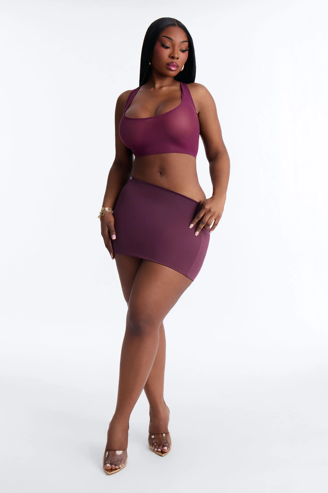 Power Mesh Racerback Bra Top - Plum - Image 5