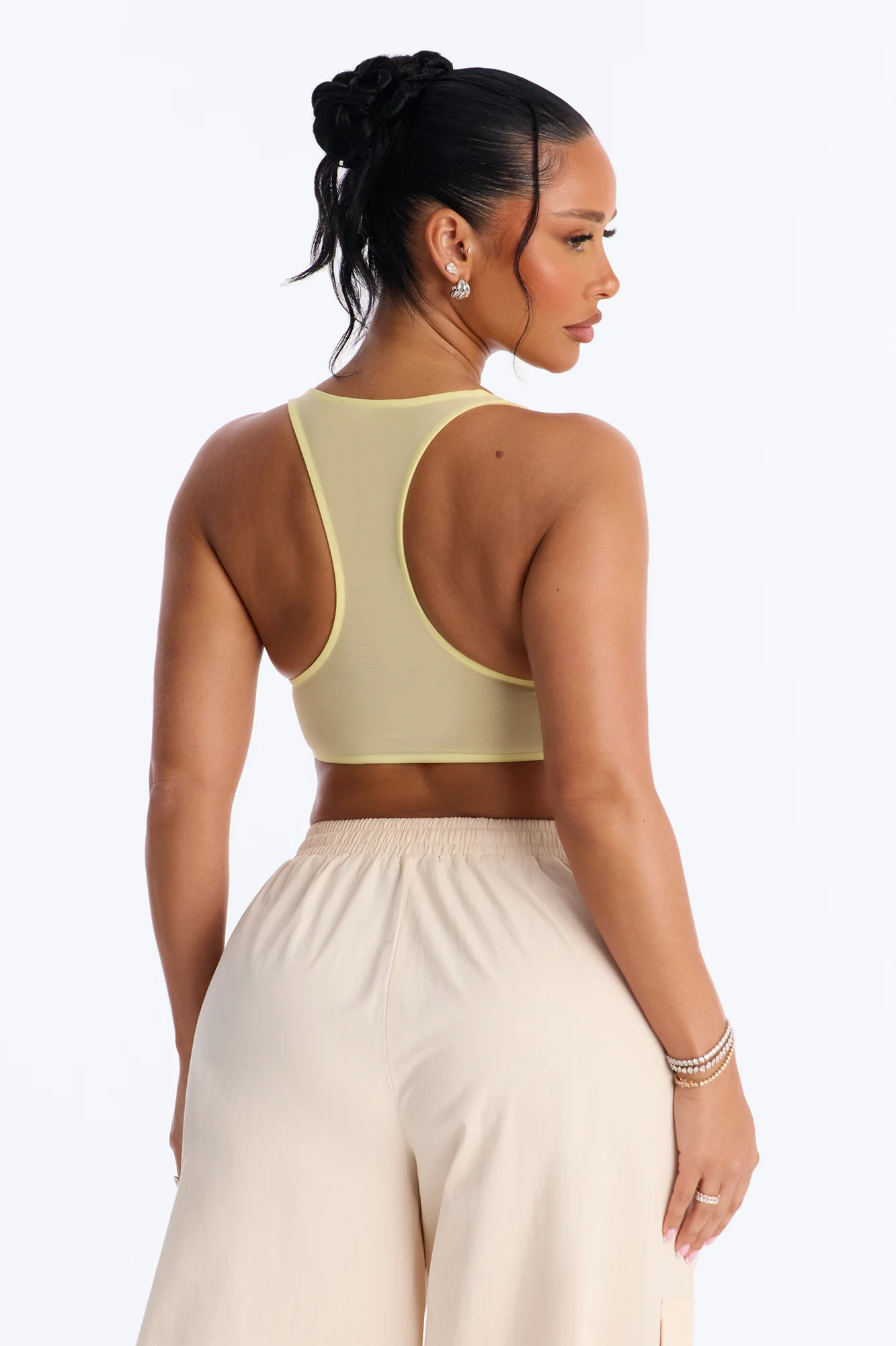 Power Mesh Racerback Bra Top - Yellow - Image 4