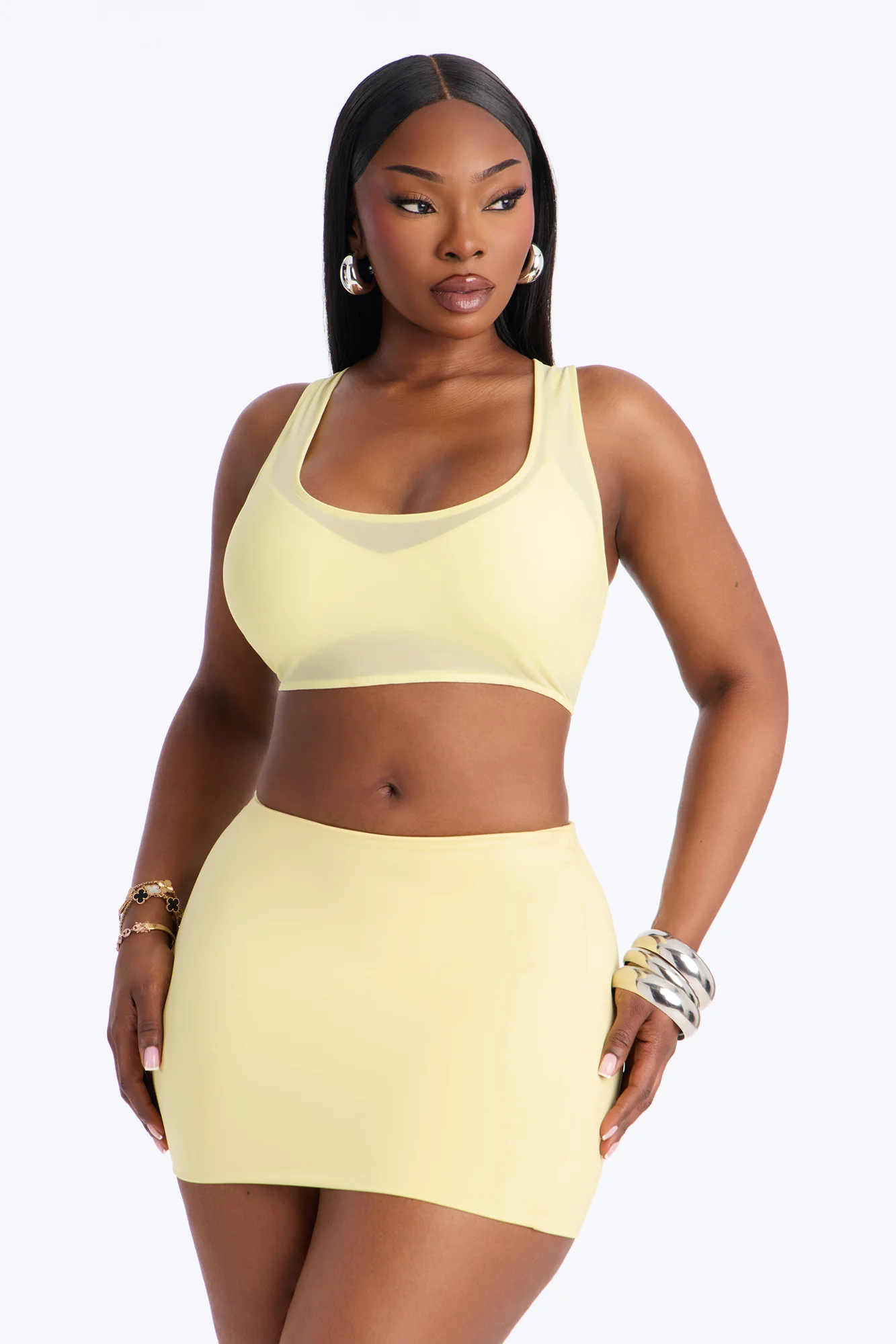 Power Mesh Racerback Bra Top - Yellow - Image 5