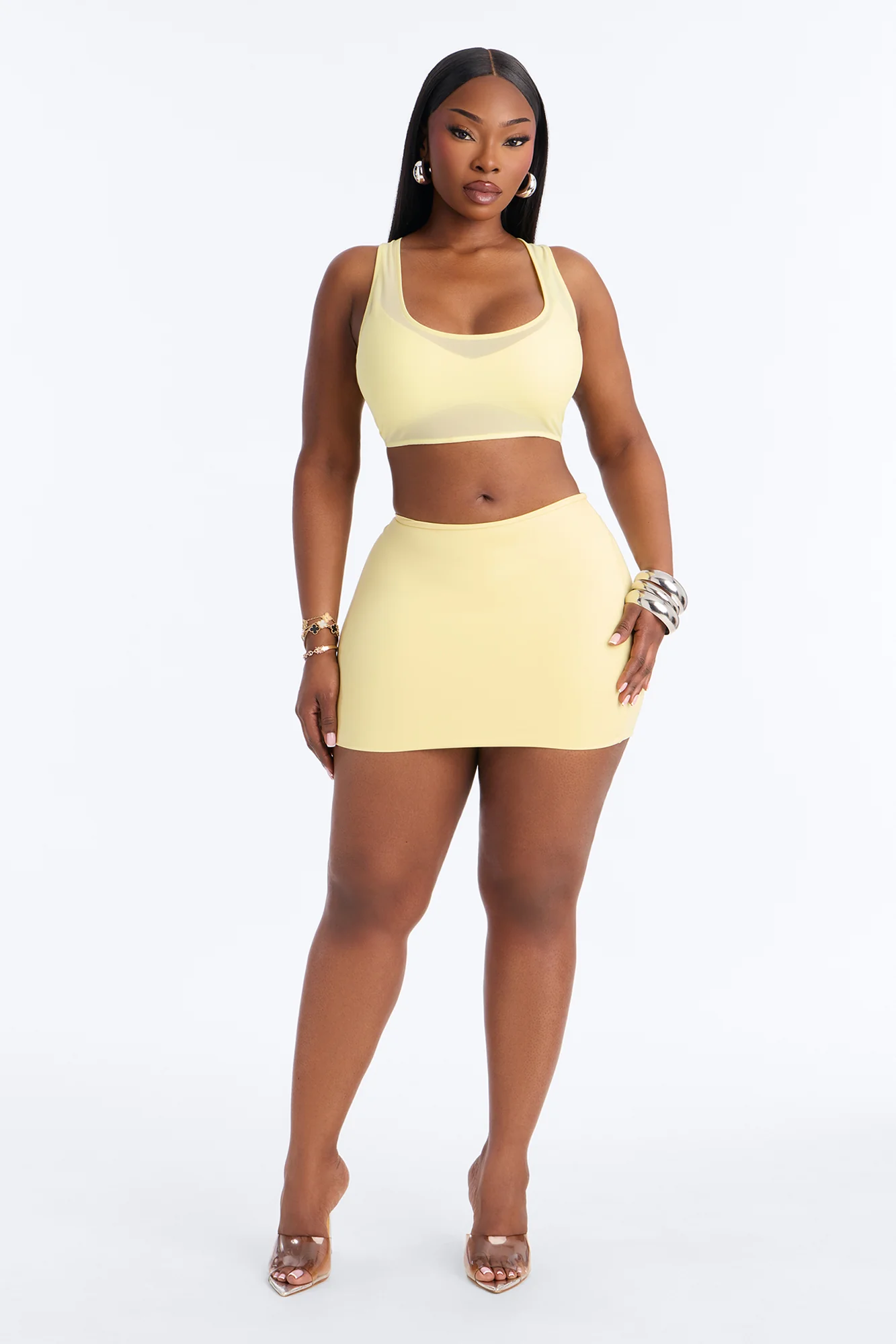 Power Mesh Racerback Bra Top - Yellow - Image 6
