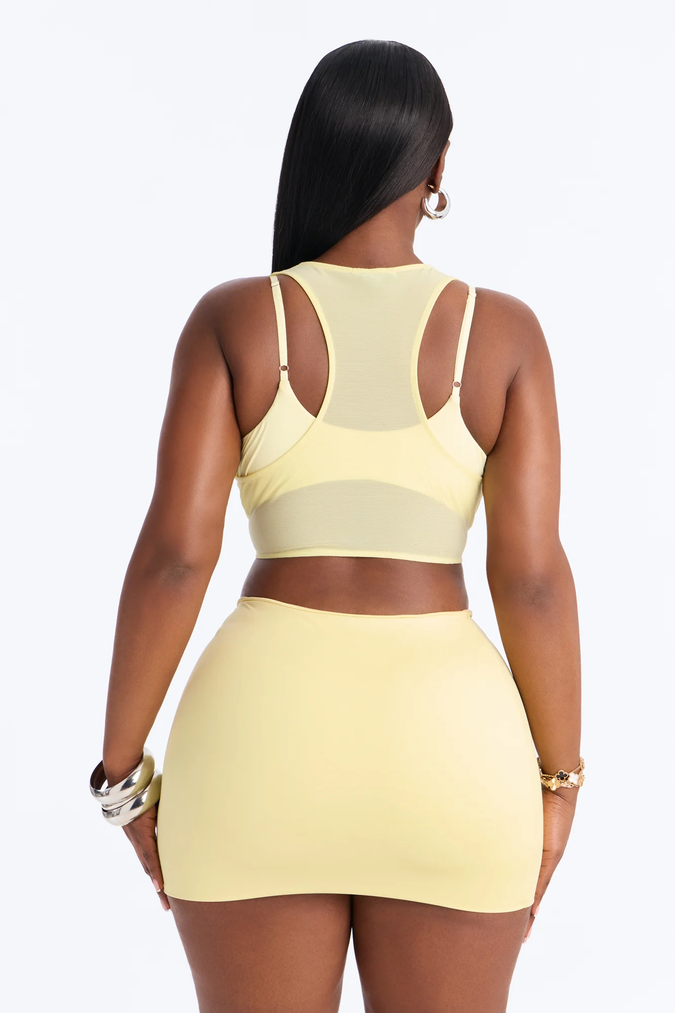Power Mesh Racerback Bra Top - Yellow - Image 8