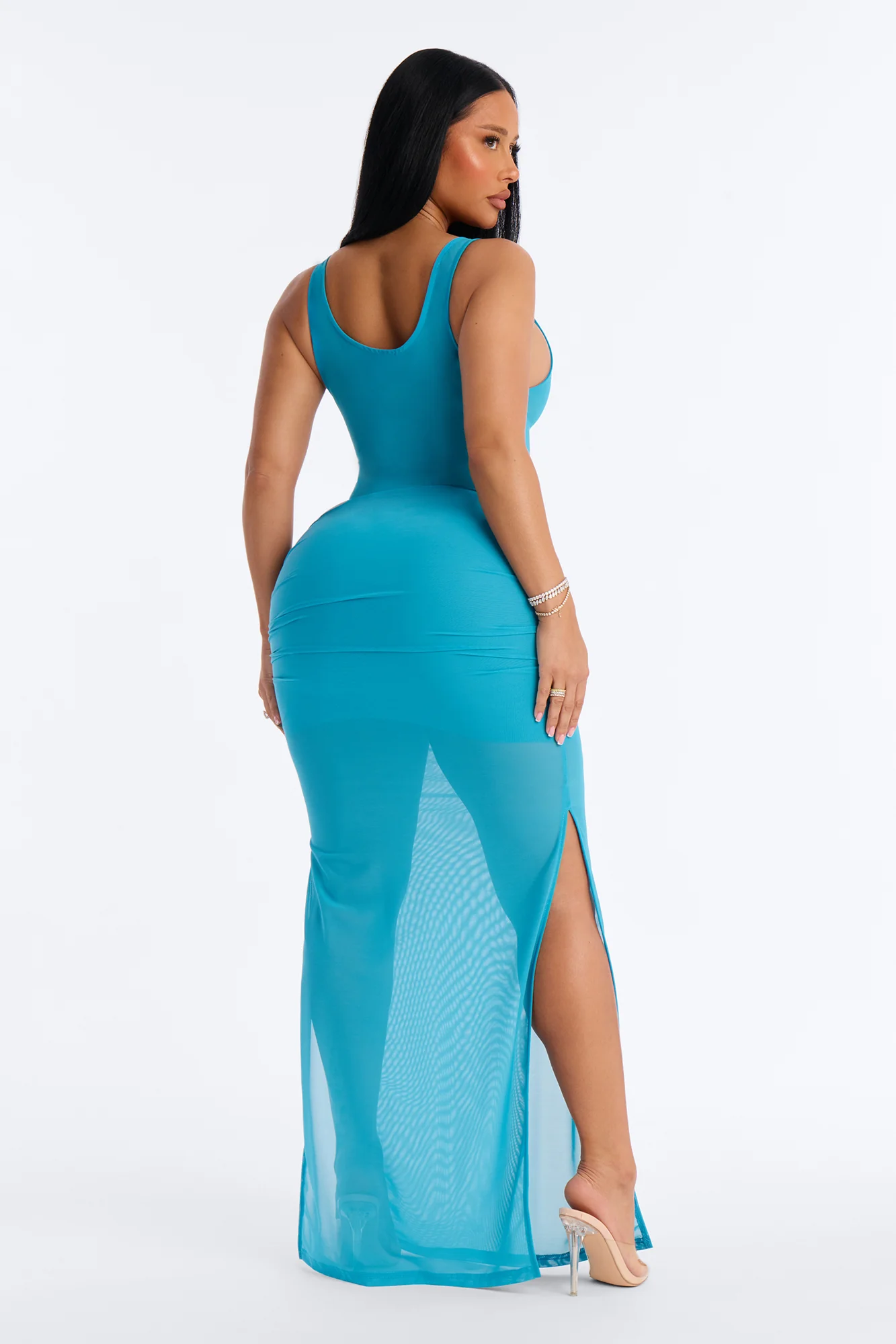 Power Mesh Ruched Maxi Skirt - Blue - Image 4