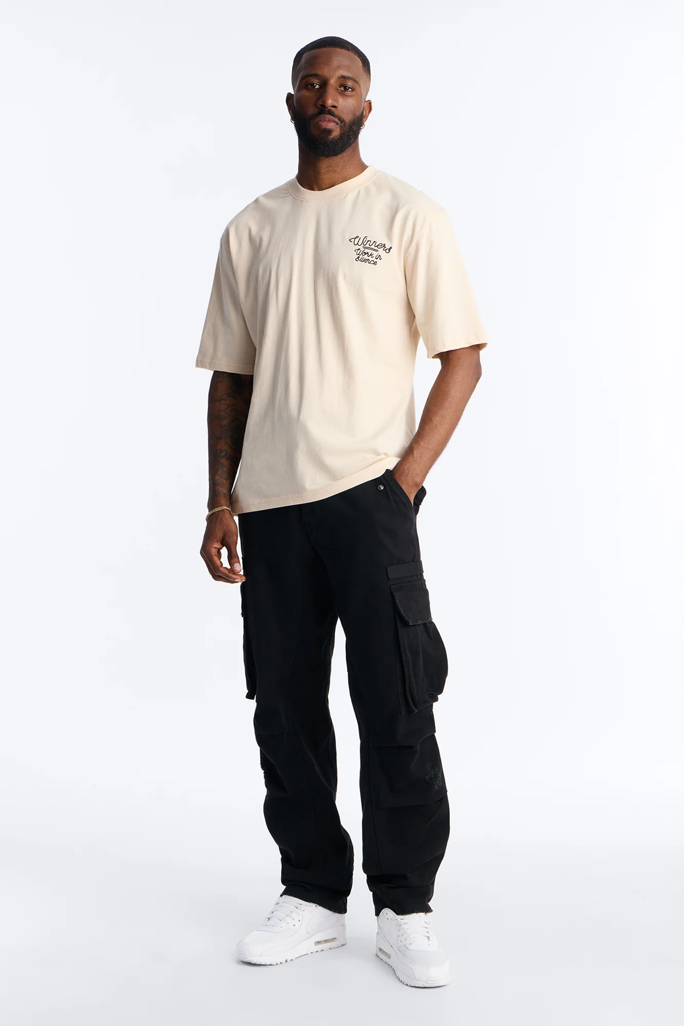 Pray And Paper Chase Embroidery Short Sleeve Tee - Khaki - Image 2