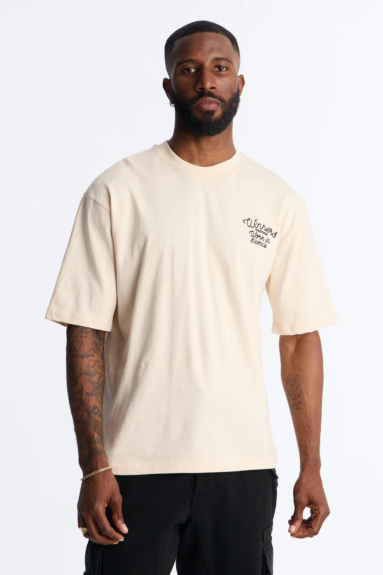 Pray And Paper Chase Embroidery Short Sleeve Tee - Khaki - Image 4