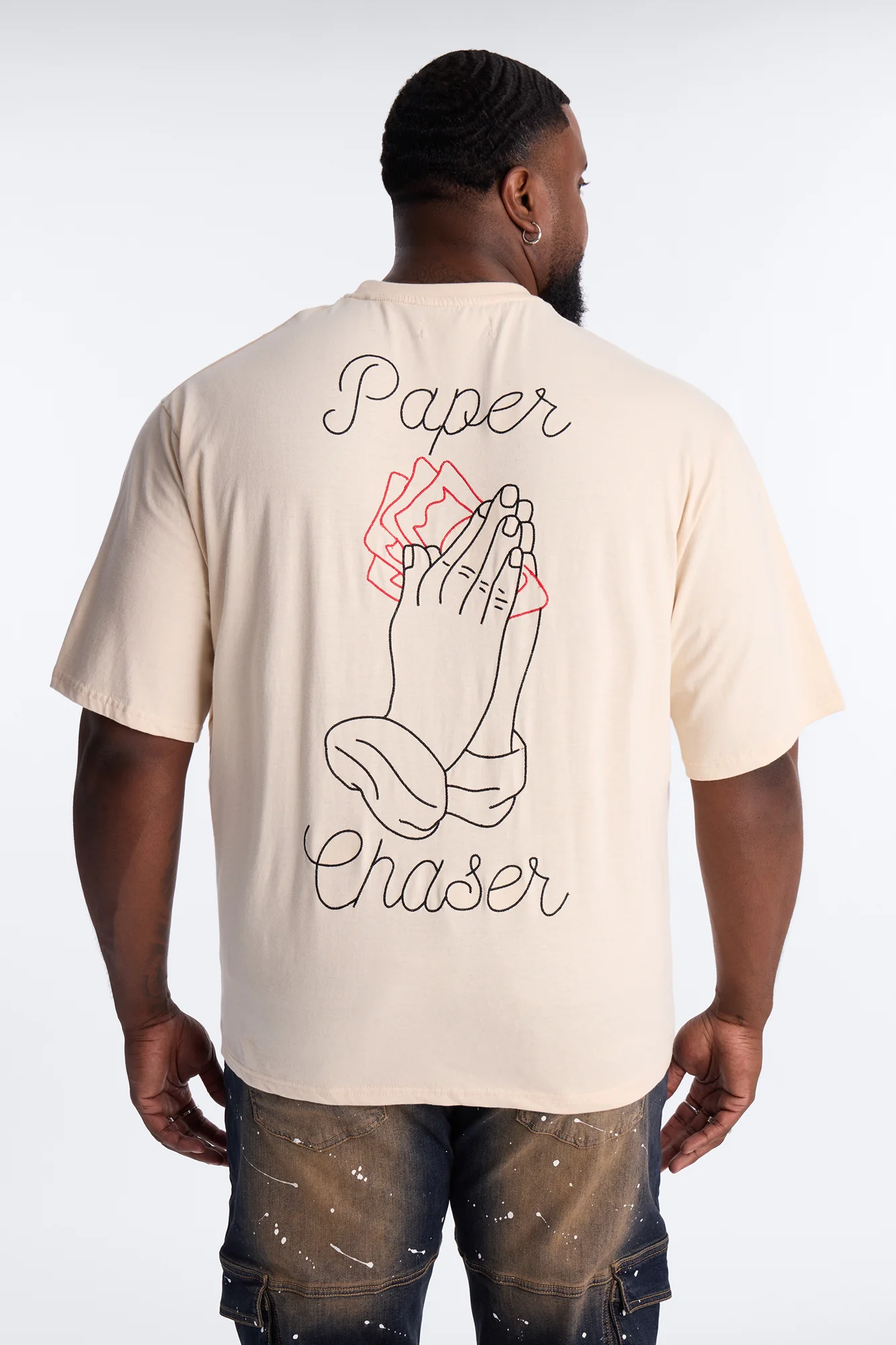 Pray And Paper Chase Embroidery Short Sleeve Tee - Khaki - Image 5
