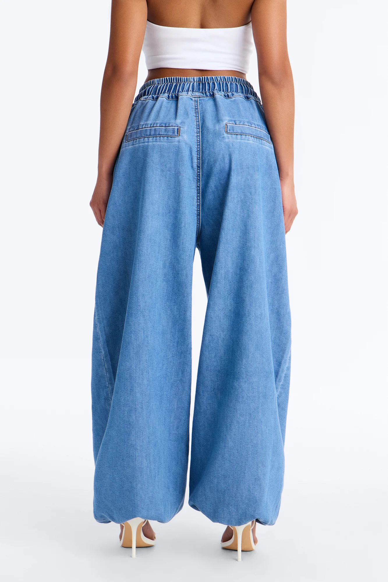 Premium Drapey Denim Baggy Jogger Jeans - Medium Wash - Image 3