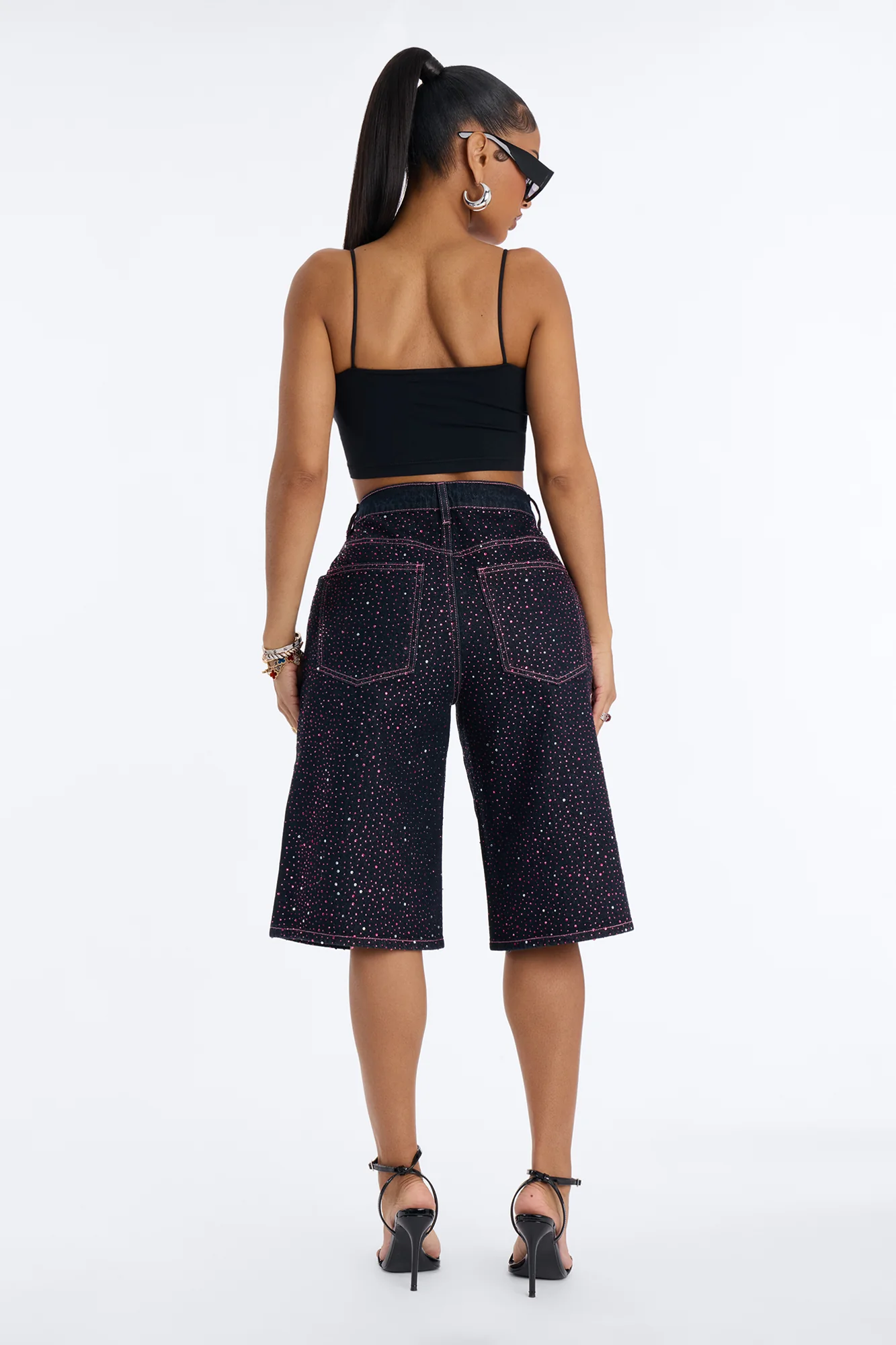 Premium Princess Rhinestone Denim Jorts - Dark Denim - Image 4