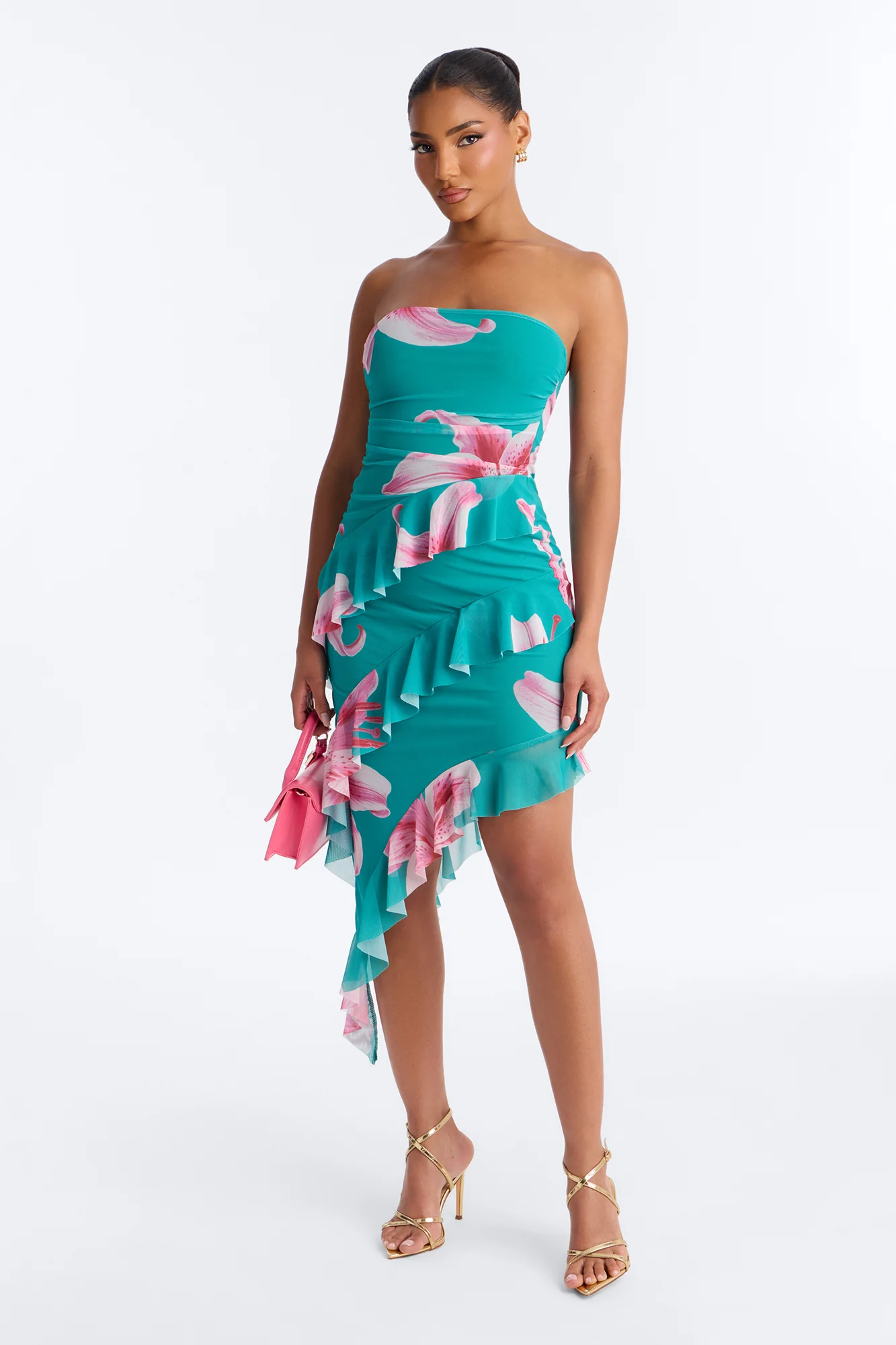 Presley Strapless Mesh Mini Dress - Teal/combo