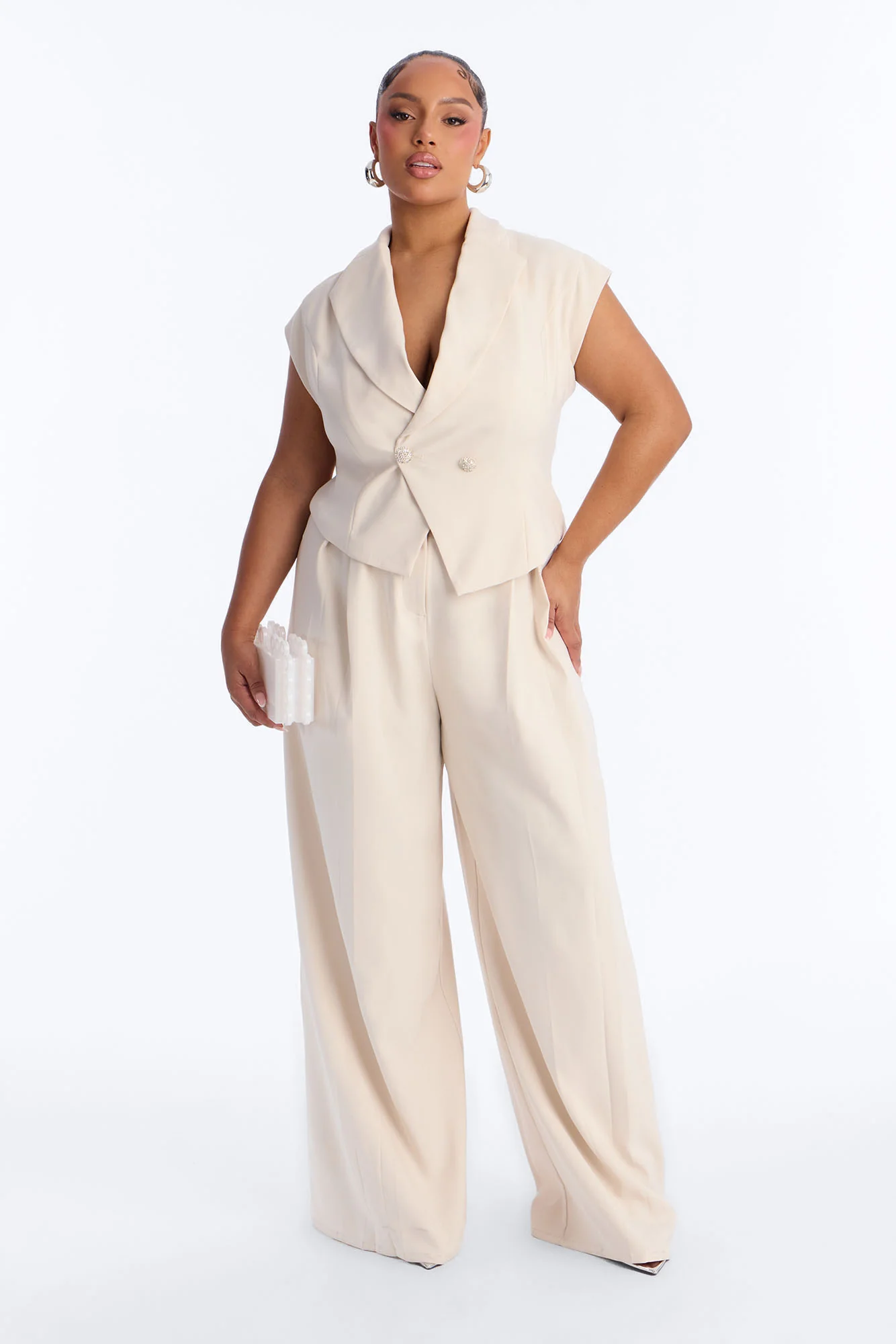 Prestige And Pleated Wide Leg Jumpsuit - Beige - Image 6