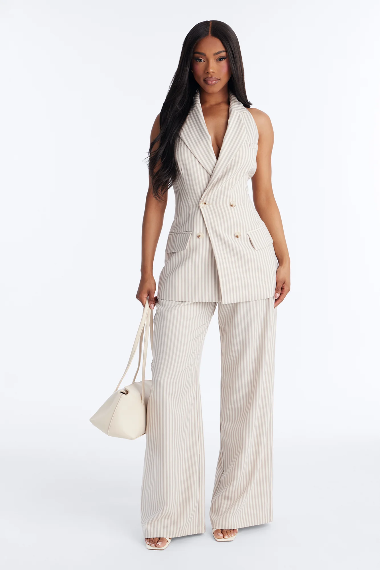 Prestige Vest Pinstripe Pant Set - Beige