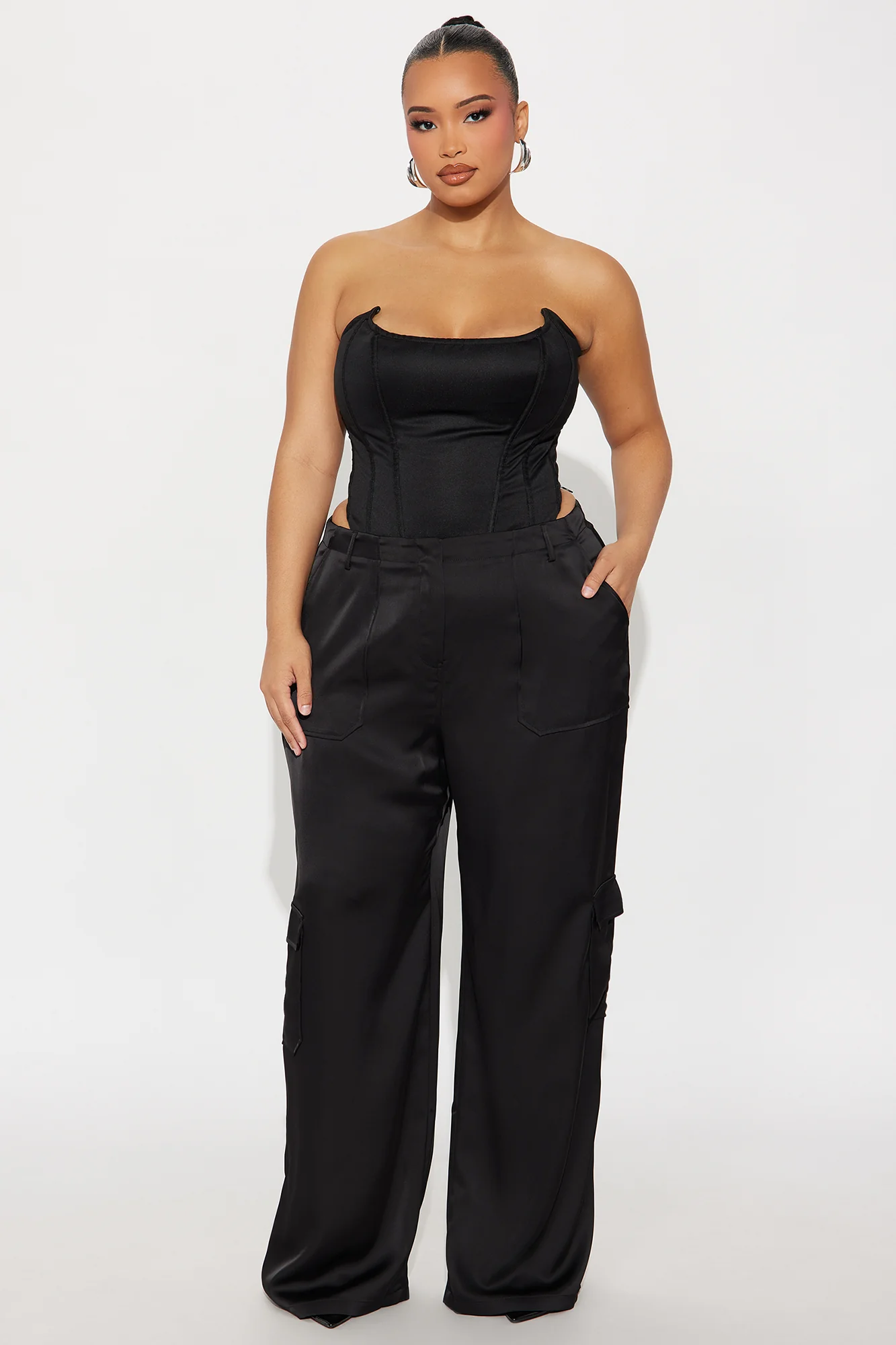 Pretty Girl Satin Cargo Pant - Black - Image 4