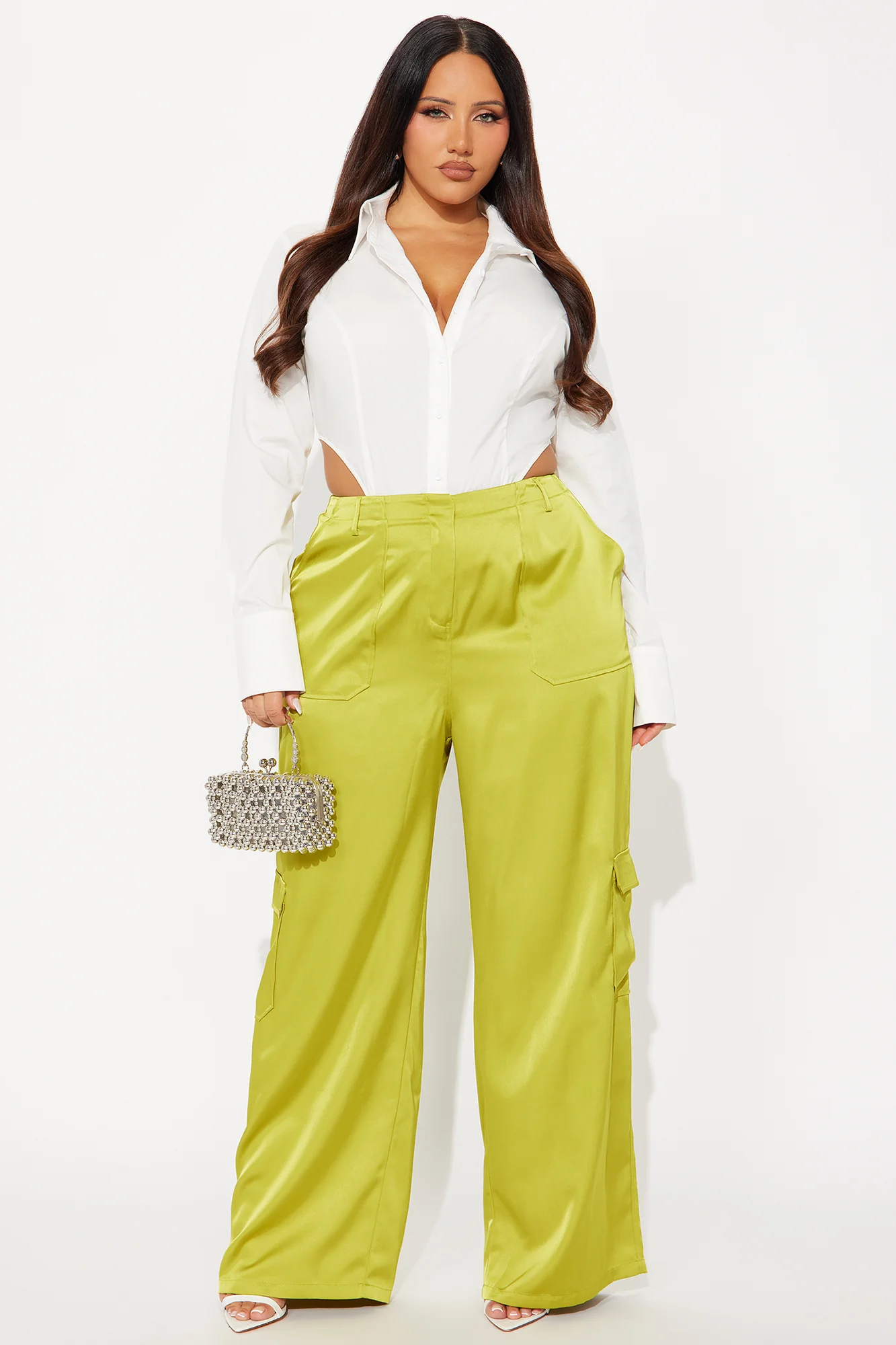 Pretty Girl Satin Cargo Pant - Chartreuse - Image 5
