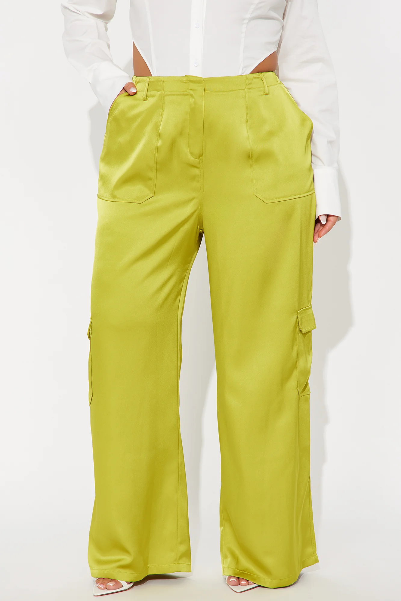 Pretty Girl Satin Cargo Pant - Chartreuse - Image 6
