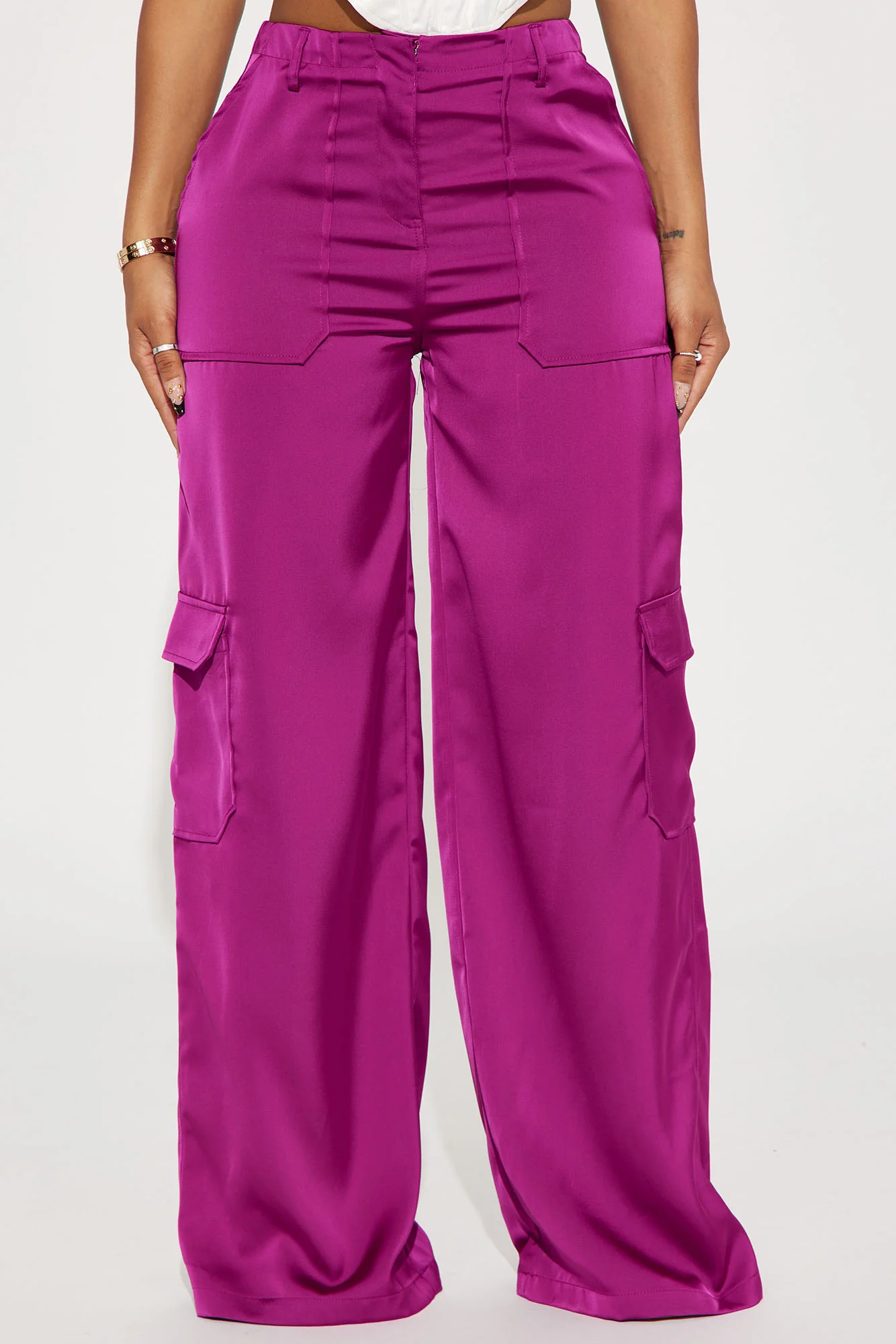 Pretty Girl Satin Cargo Pant - Magenta - Image 2