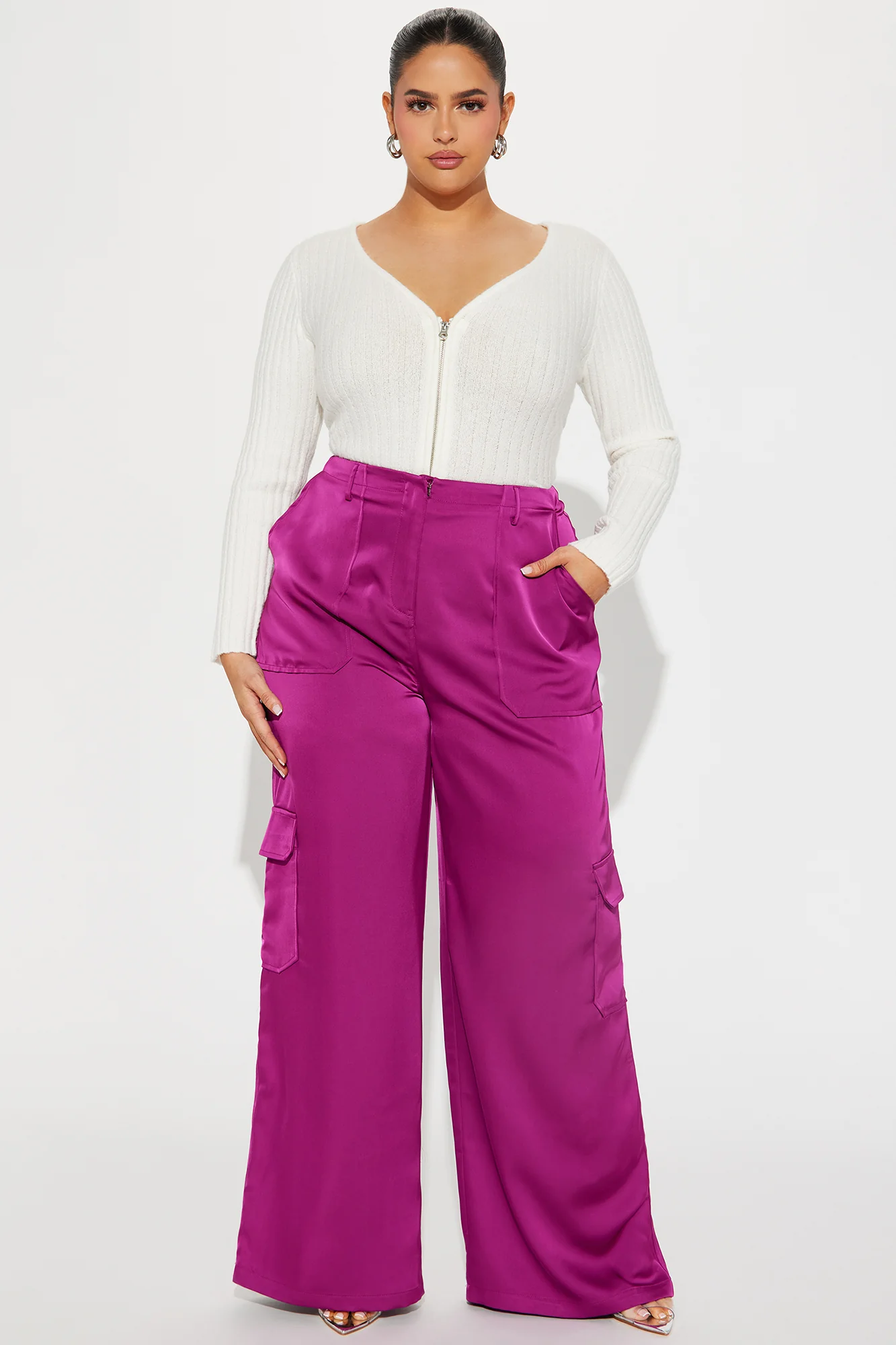 Pretty Girl Satin Cargo Pant - Magenta - Image 4