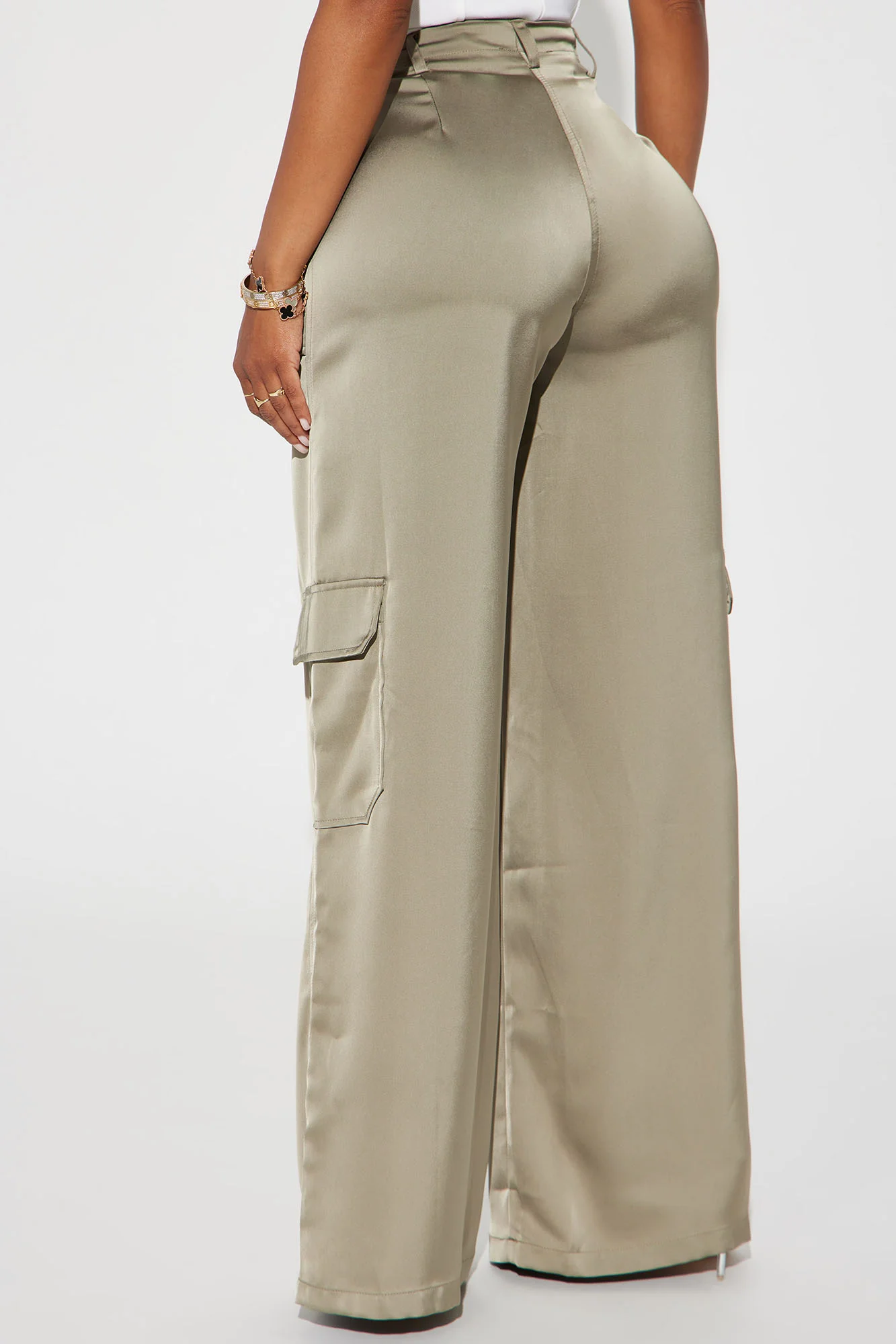 Pretty Girl Satin Cargo Pant - Olive - Image 3