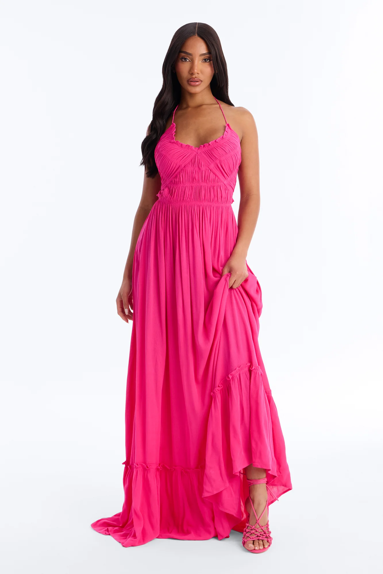 Pretty In Paradise Backless Maxi Dress - Hot Pink
