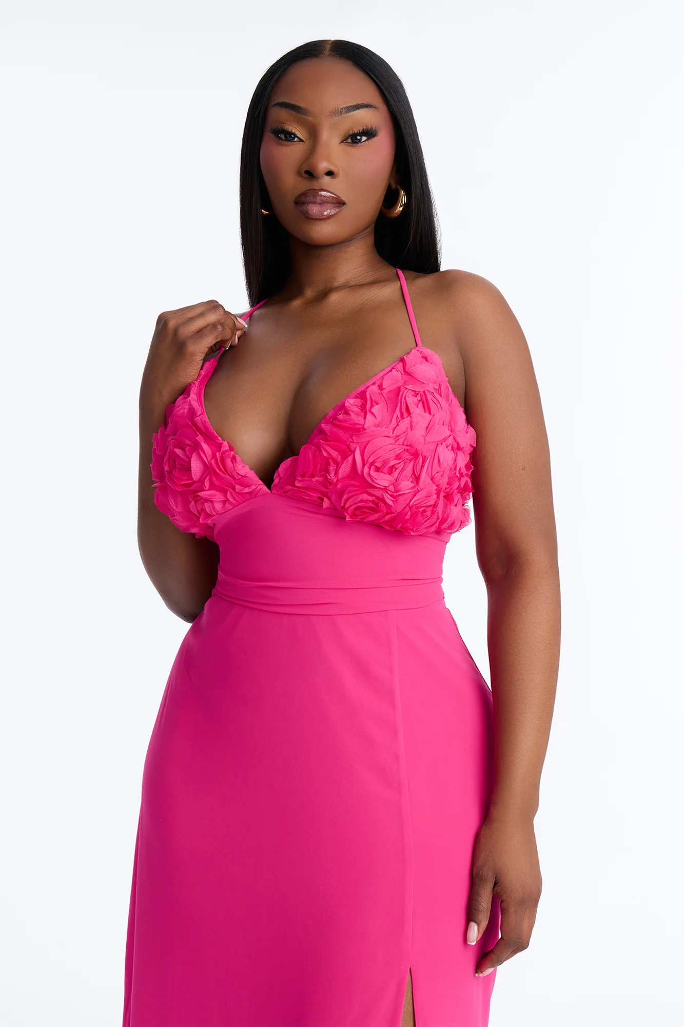Pretty In Petals Chiffon Gown - Hot Pink - Image 6