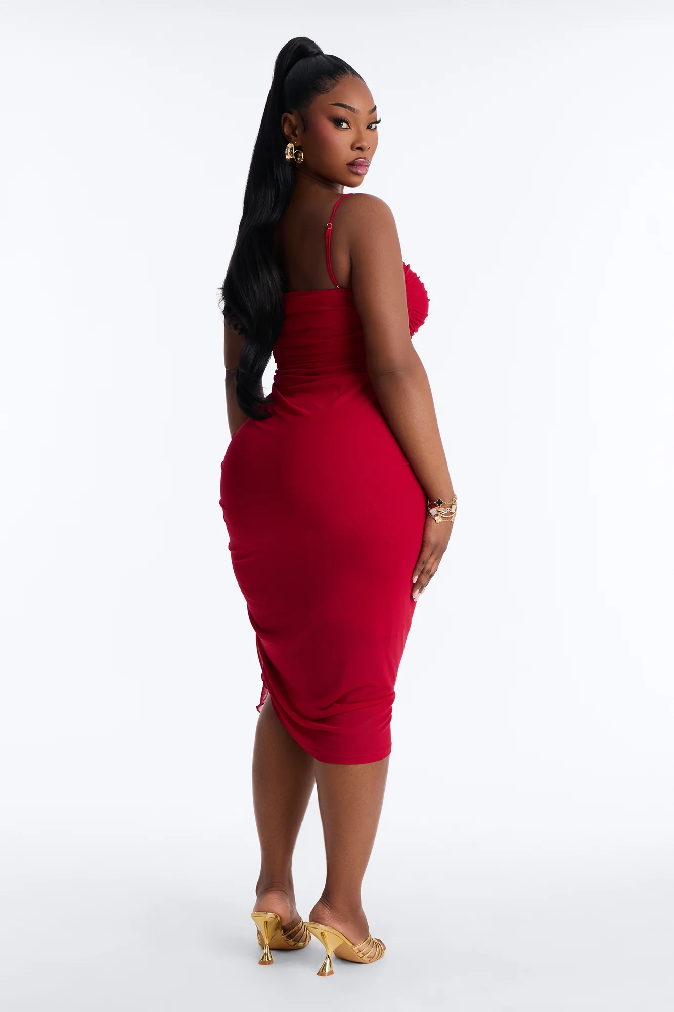 Pretty Lady Ruched Midi Dress - Red - Image 7