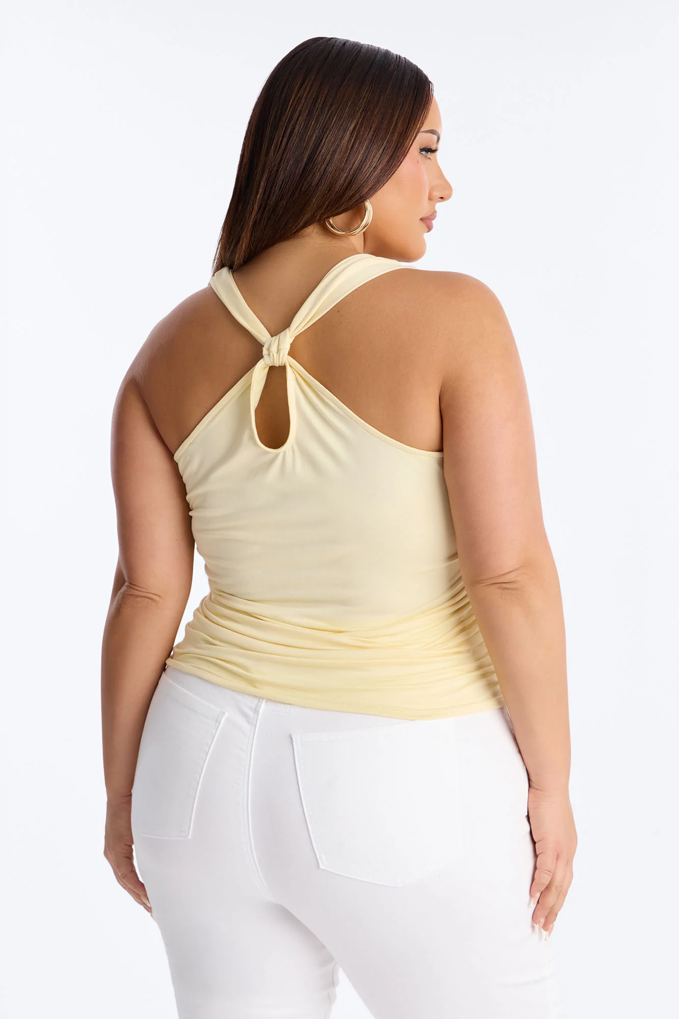 Pretty Persuasion Knot Cowl Neck Ruched Top - Butter Yellow - Image 7