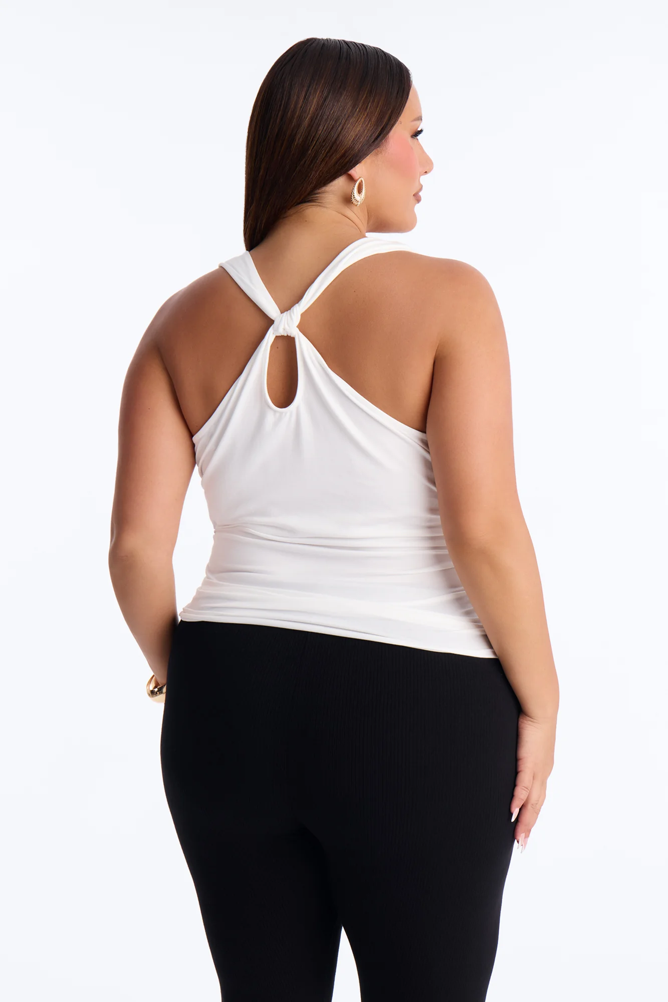 Pretty Persuasion Knot Cowl Neck Ruched Top - White - Image 6