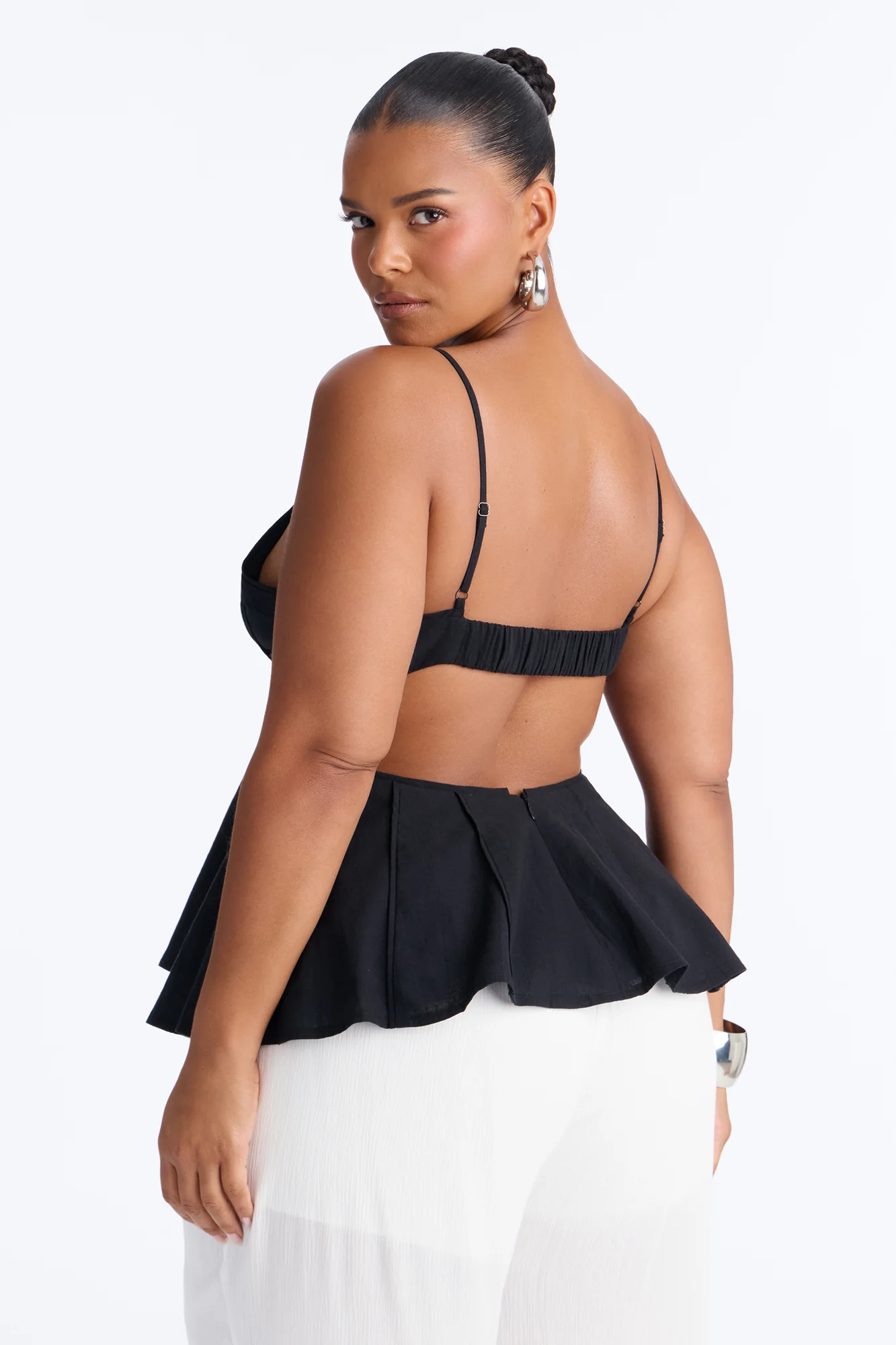 Pretty Please Peplum Linen Babydoll Top - Black - Image 8