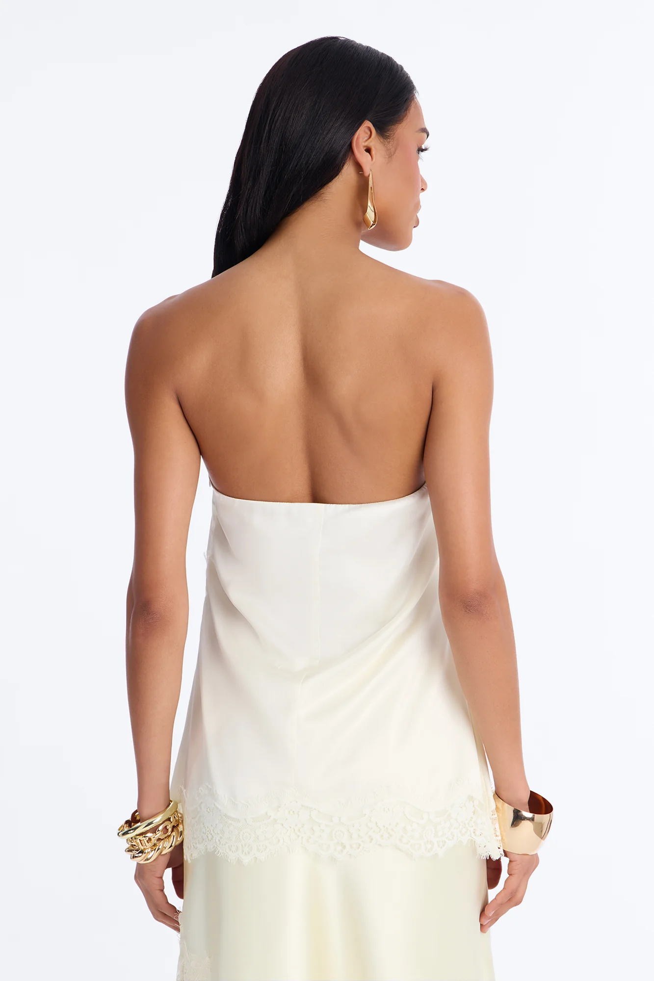 Pretty Poison Lace Trim Satin Tube Top - White - Image 4
