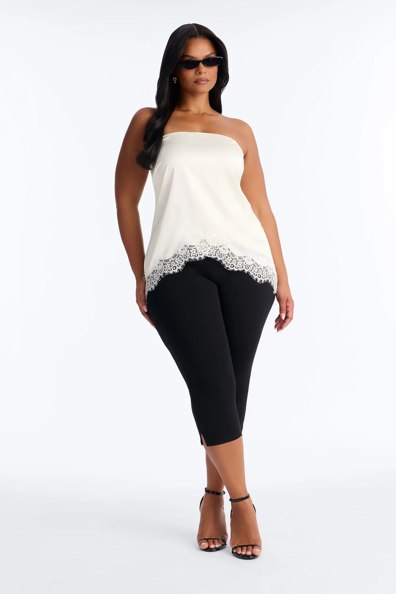 Pretty Poison Lace Trim Satin Tube Top - White - Image 6
