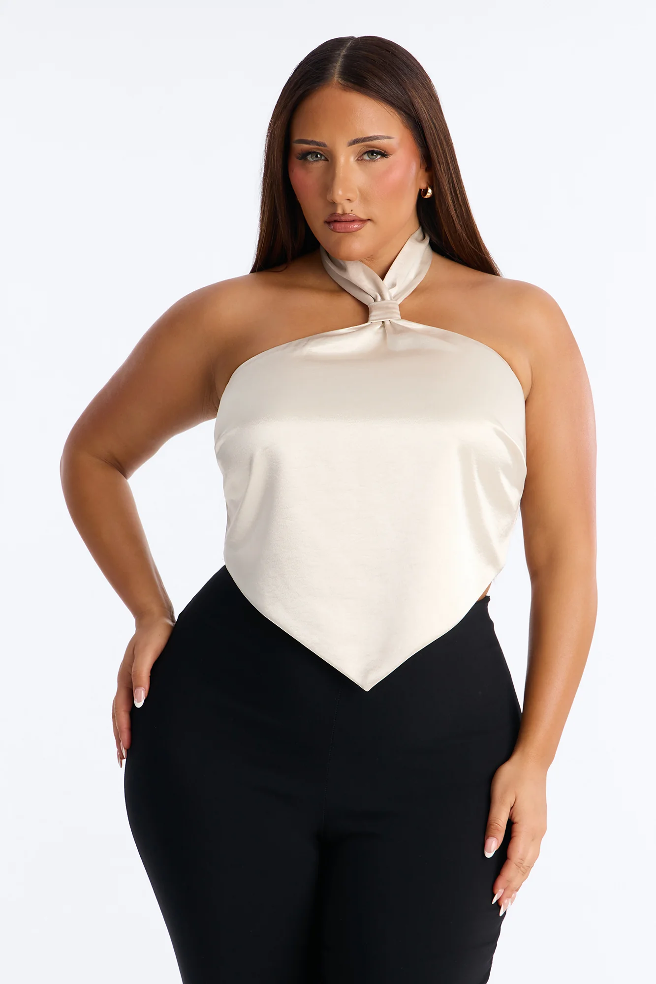 Pretty Things Tie Back Satin Halter Top - Cream - Image 7