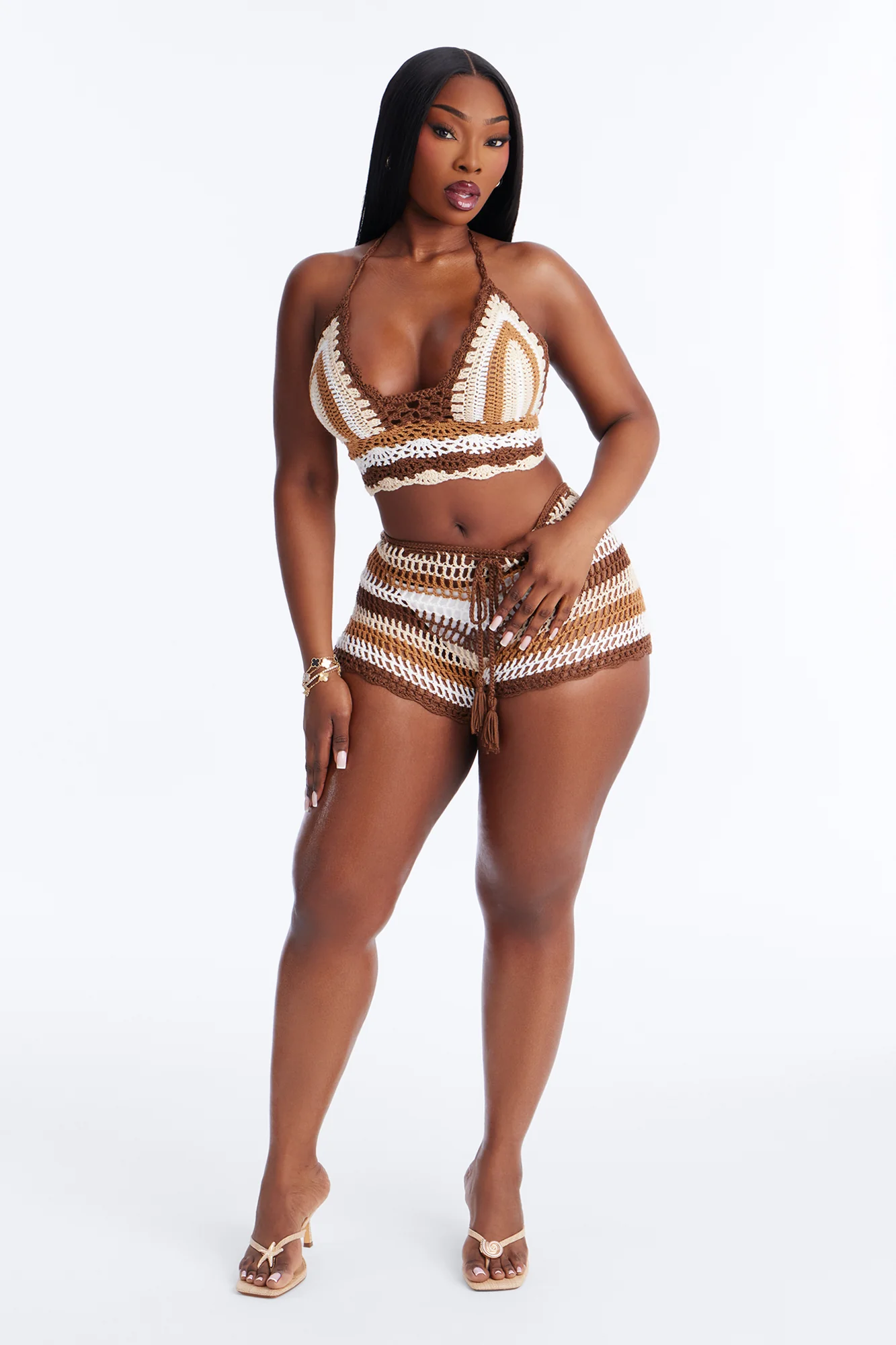 Priscilla Crochet 2 Piece Sunsuit - Brown/combo - Image 6