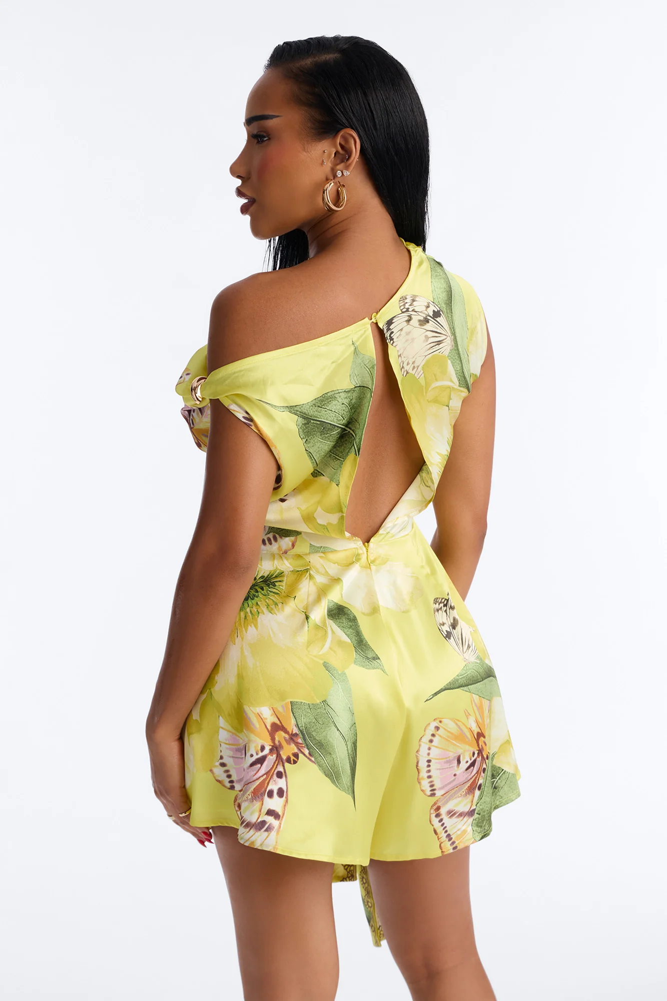 Priscilla Floral Off Shoulder Romper - Yellow - Image 4