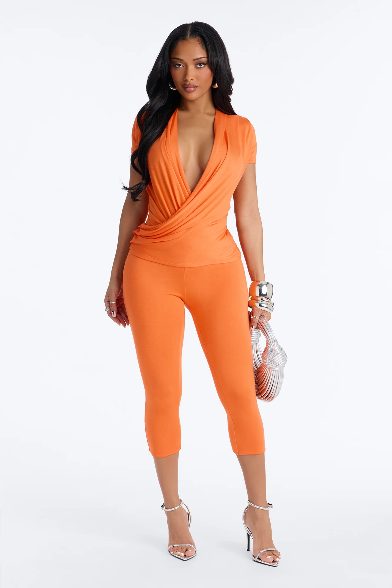 Priscilla Plunge Capri Set - Orange