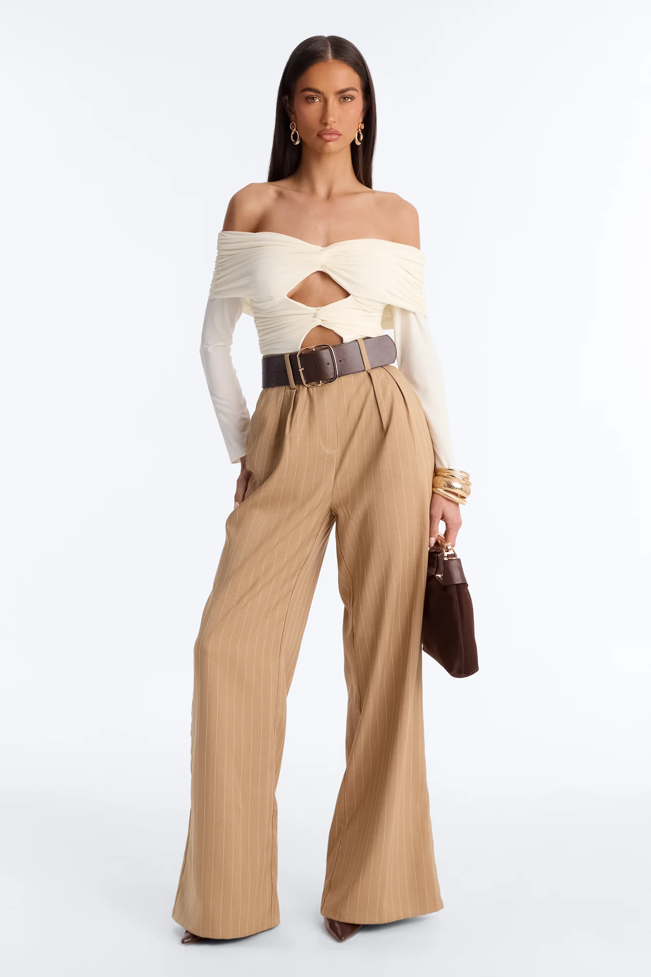 Priyana Pinstripe Belted Jumpsuit - Cream/combo