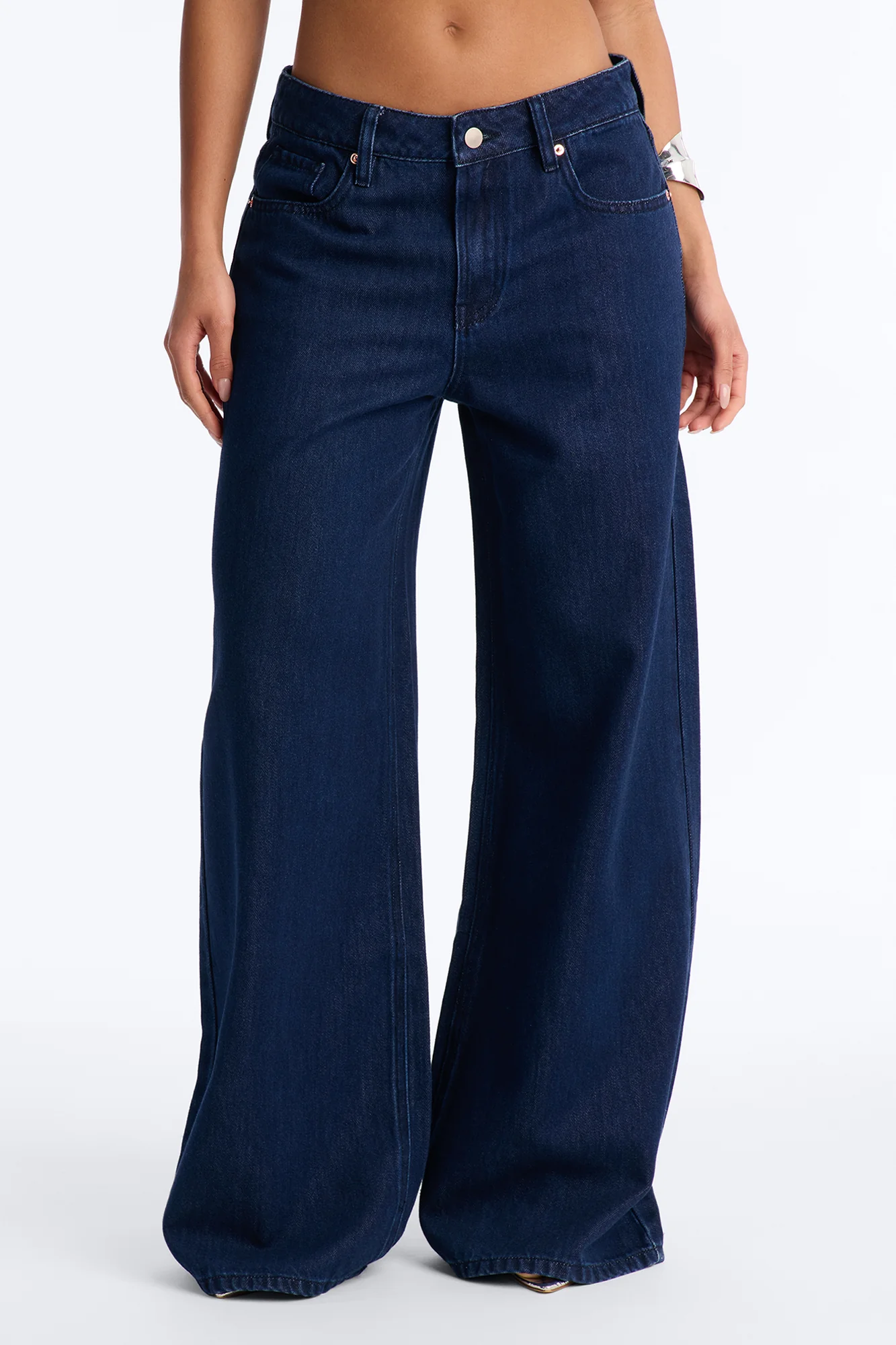 Promenade Non Stretch Drapey Wide Leg Jeans - Dark Wash