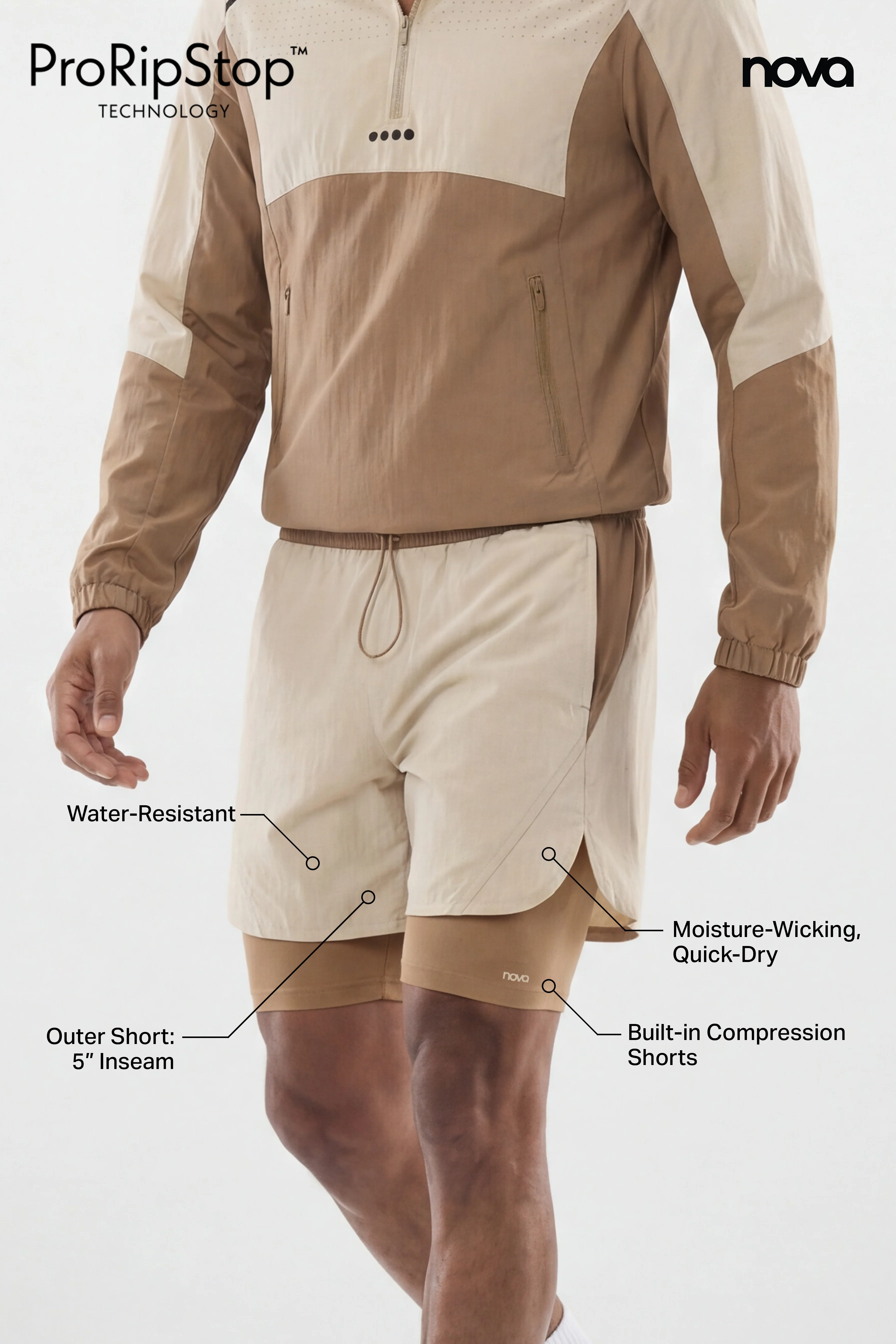 ProRipStop 7″ Built In Compression Shorts - Taupe - Image 5