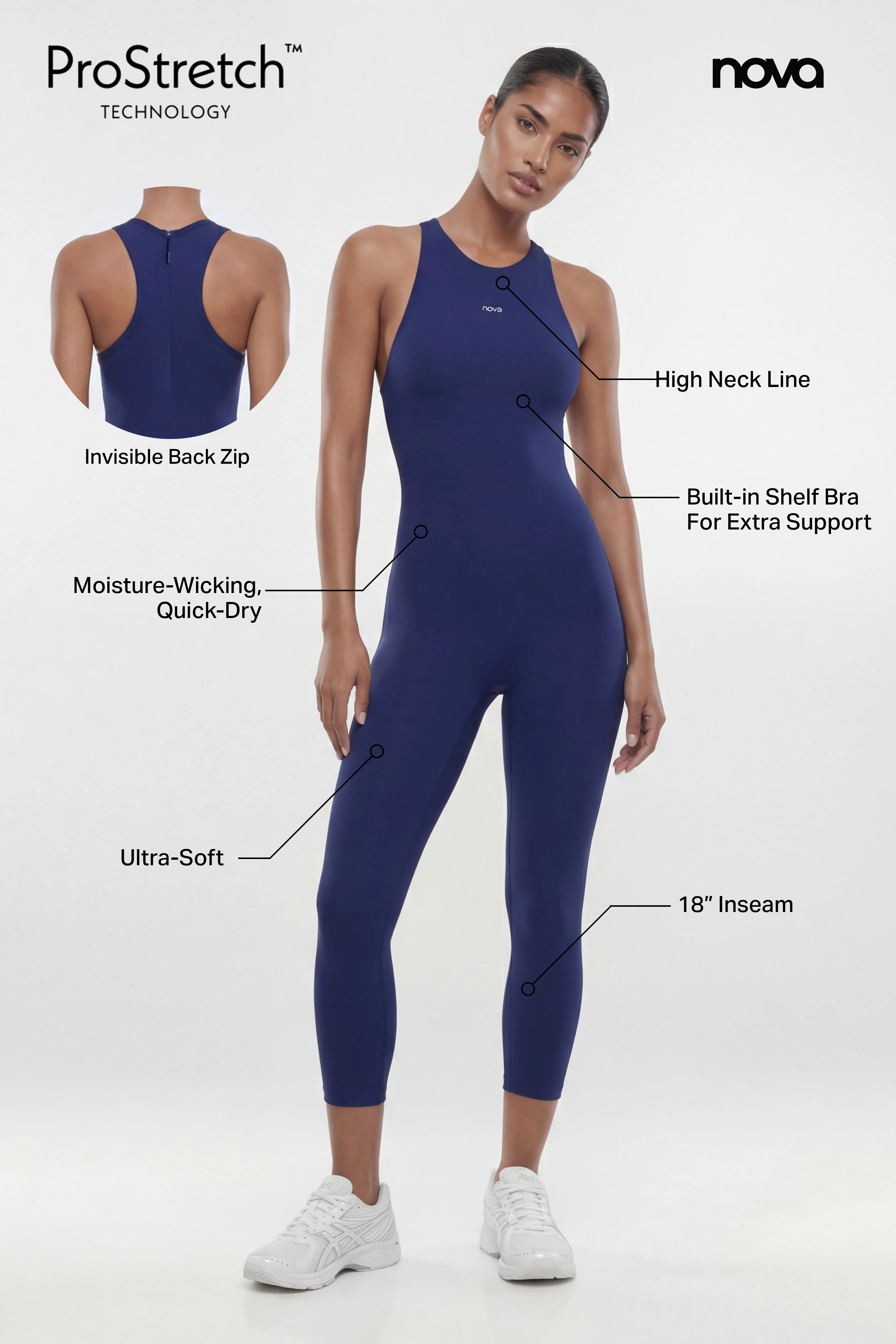 ProStretch™ 18″ High Neck Capri Jumpsuit - Navy - Image 5