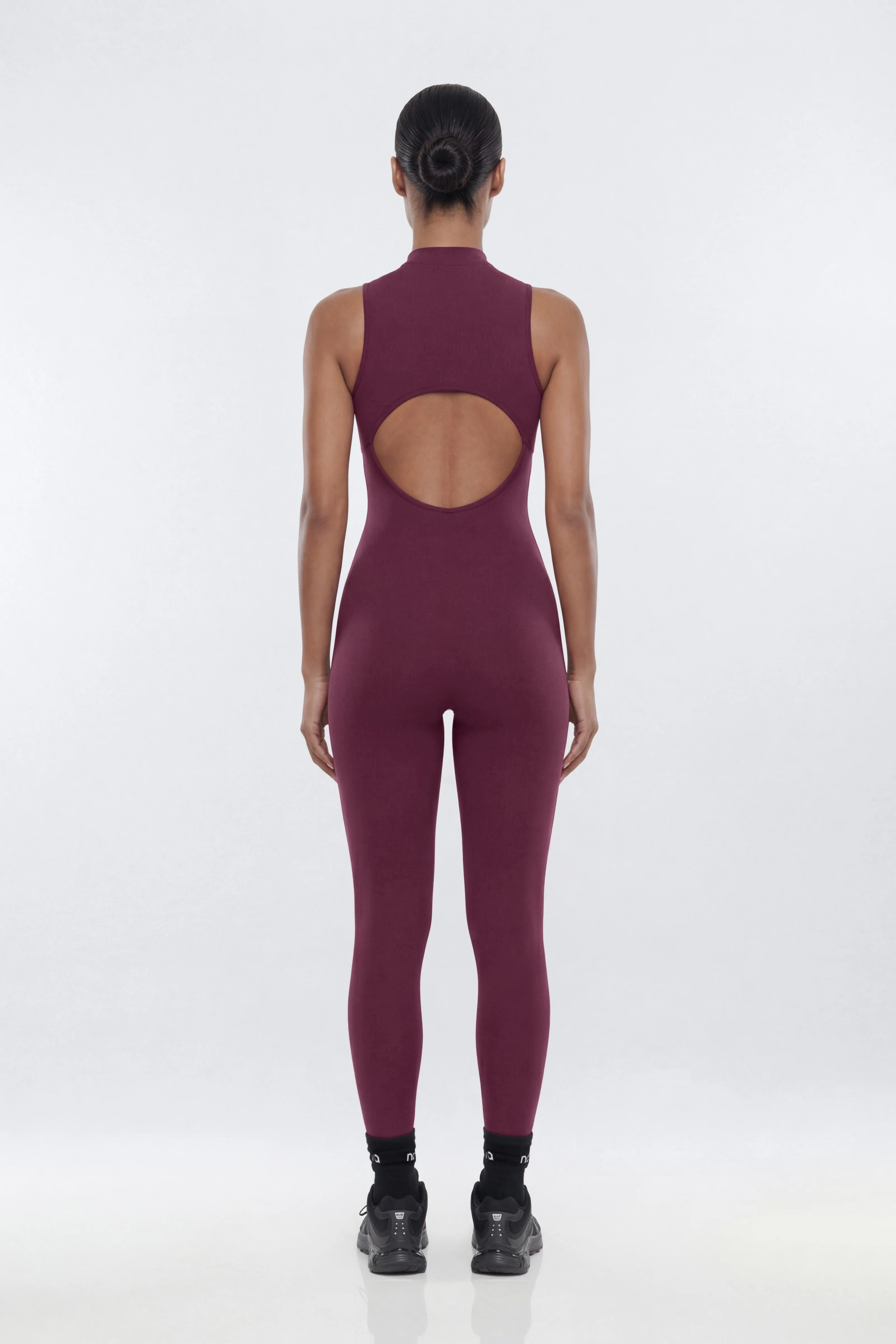 ProStretch™ 27″ Zip Up Mock Neck Skinny Jumpsuit - Merlot - Image 5