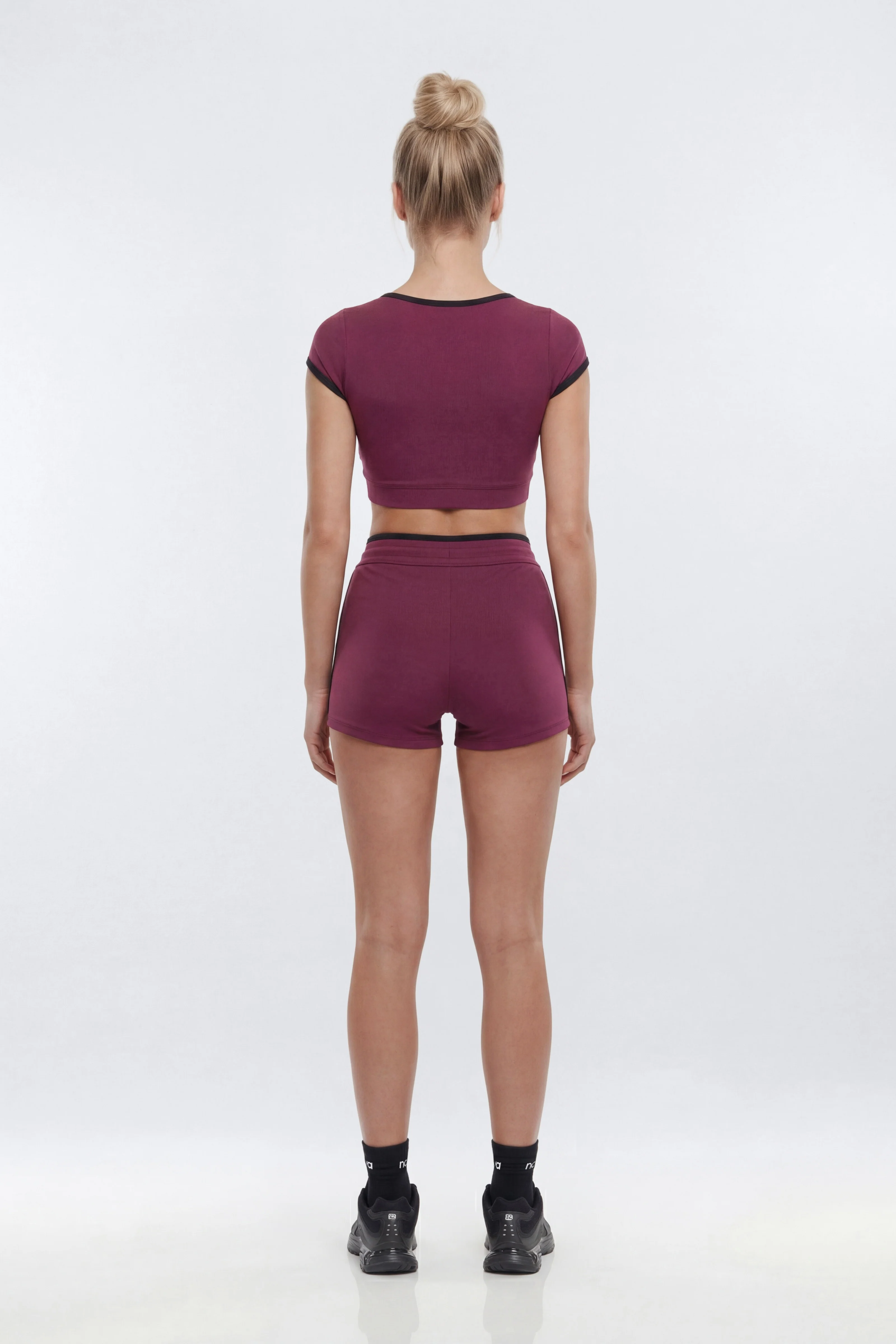 ProStretch™ Crop V-Neck Short Sleeve Sports Top - Merlot - Image 3