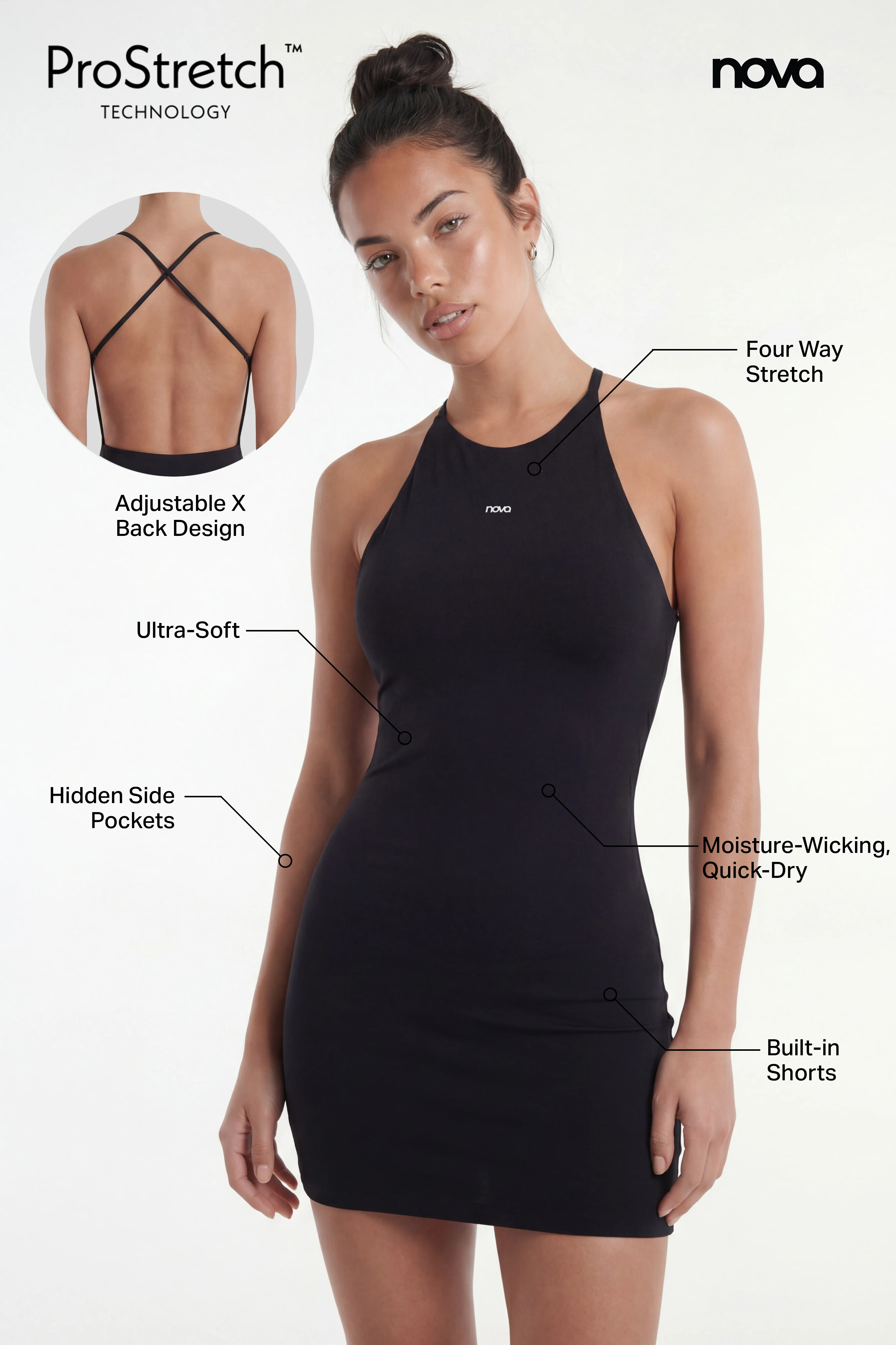 ProStretch™ Open Back Sports Dress - Black - Image 7